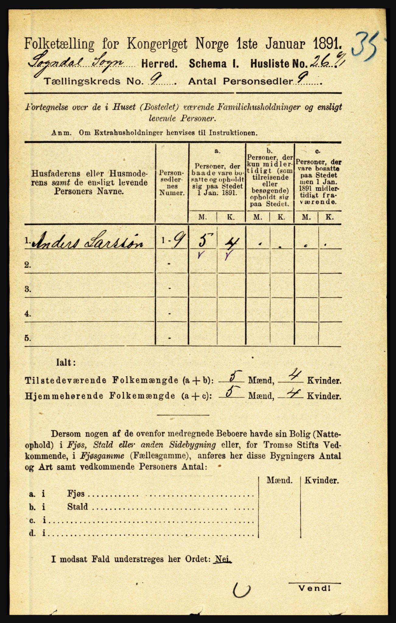 RA, Folketelling 1891 for 1420 Sogndal herred, 1891, s. 3672