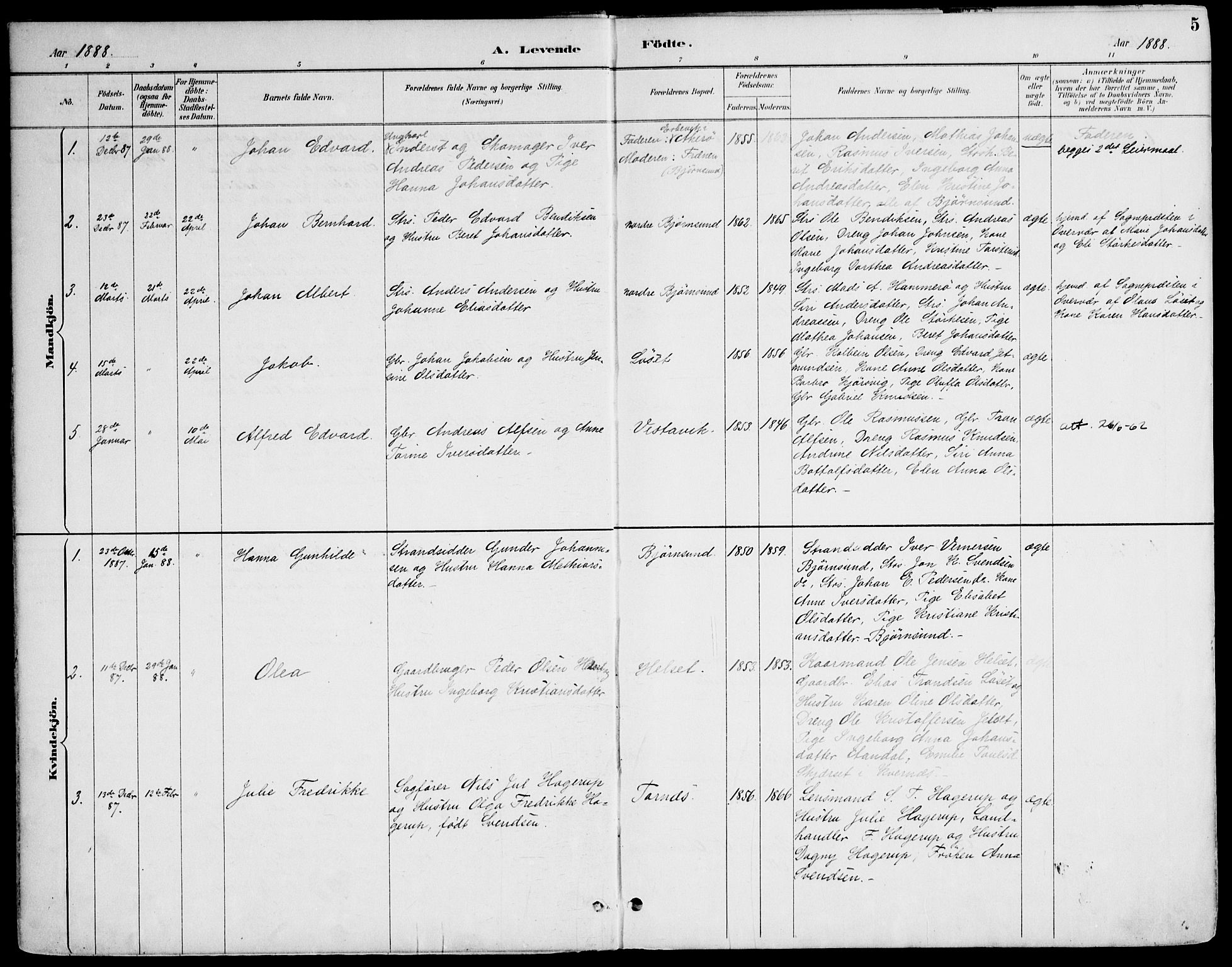 Ministerialprotokoller, klokkerbøker og fødselsregistre - Møre og Romsdal, AV/SAT-A-1454/565/L0750: Ministerialbok nr. 565A04, 1887-1905, s. 5