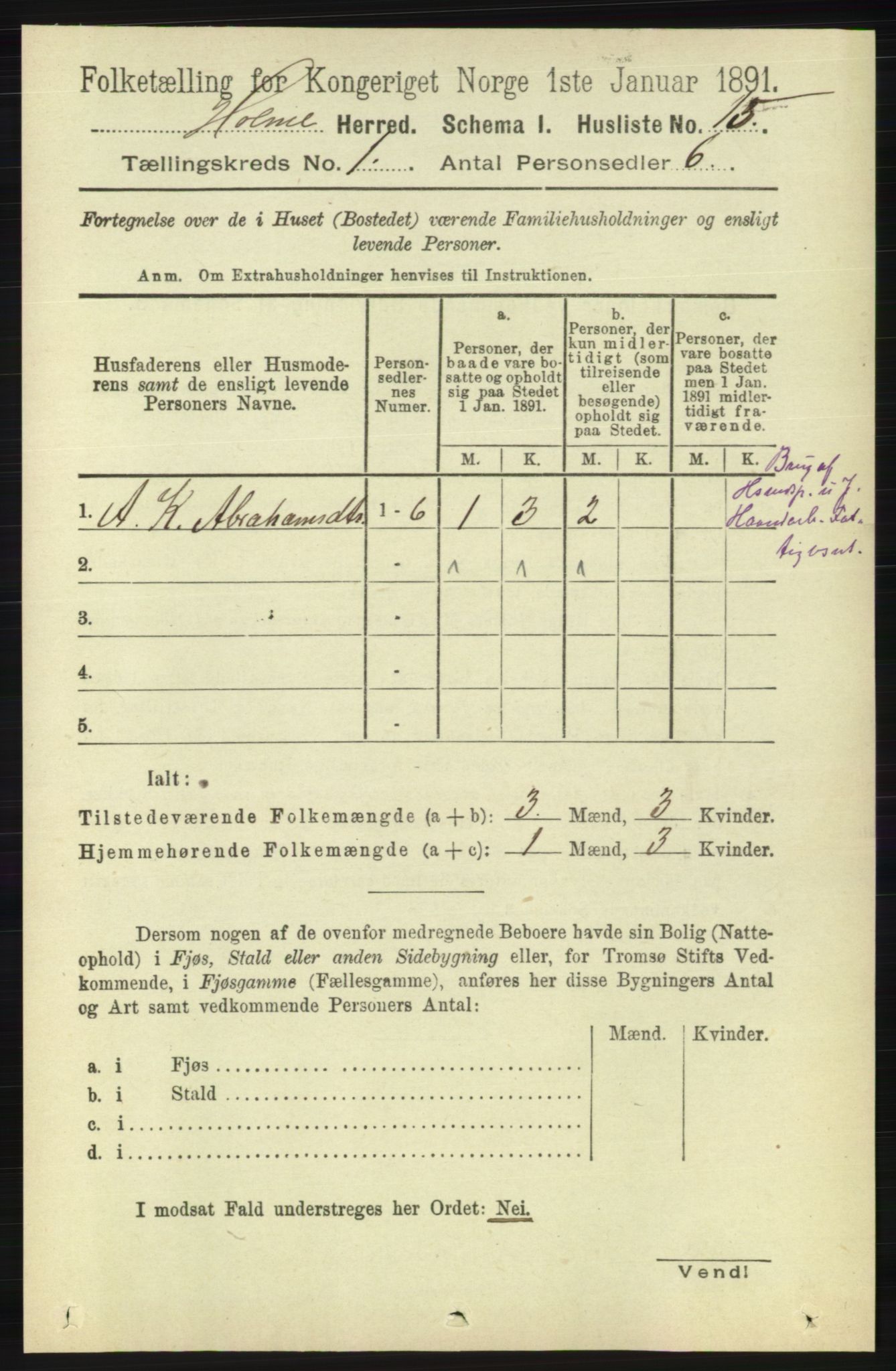 RA, Folketelling 1891 for 1020 Holum herred, 1891, s. 35