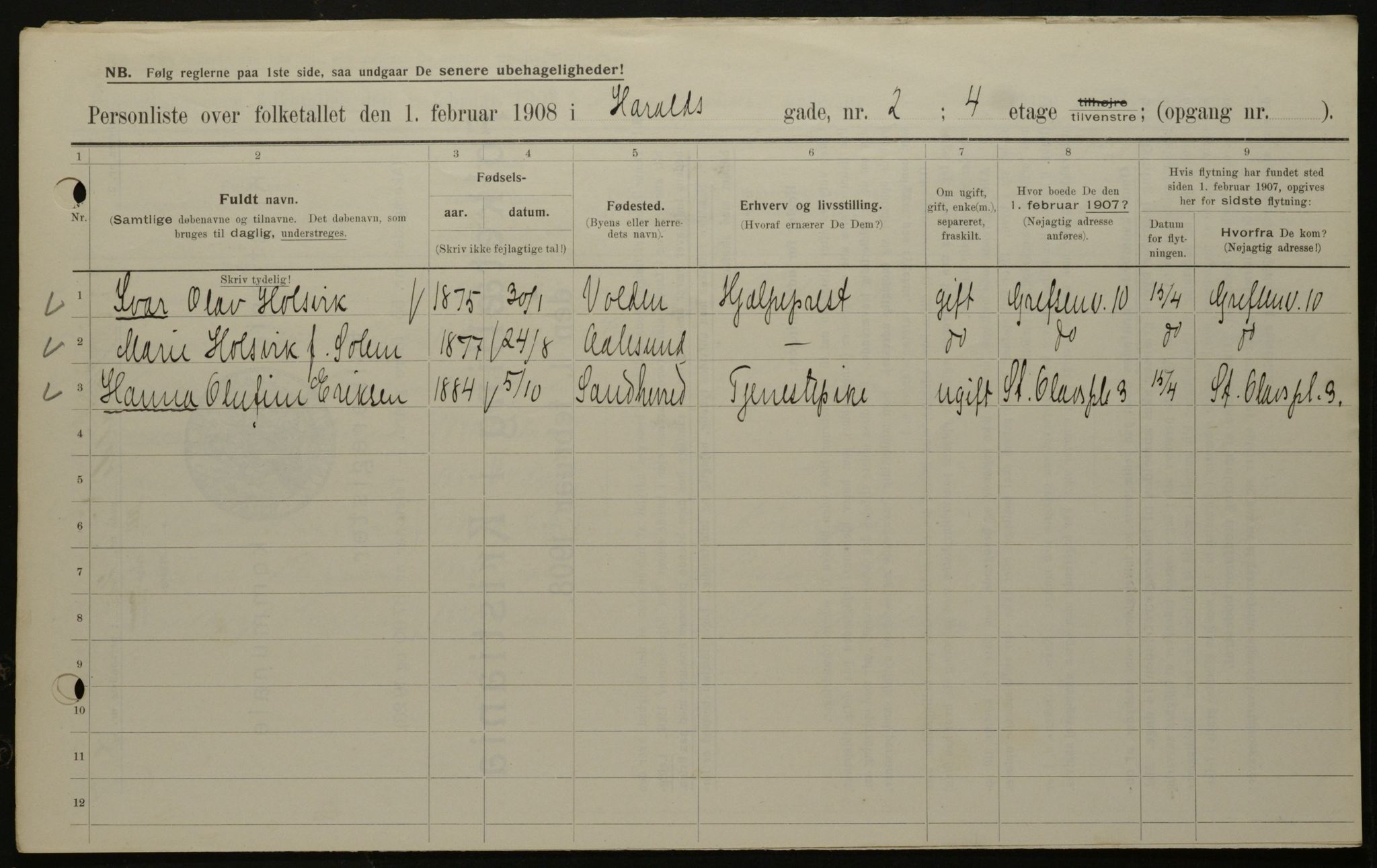 OBA, Kommunal folketelling 1.2.1908 for Kristiania kjøpstad, 1908, s. 31589