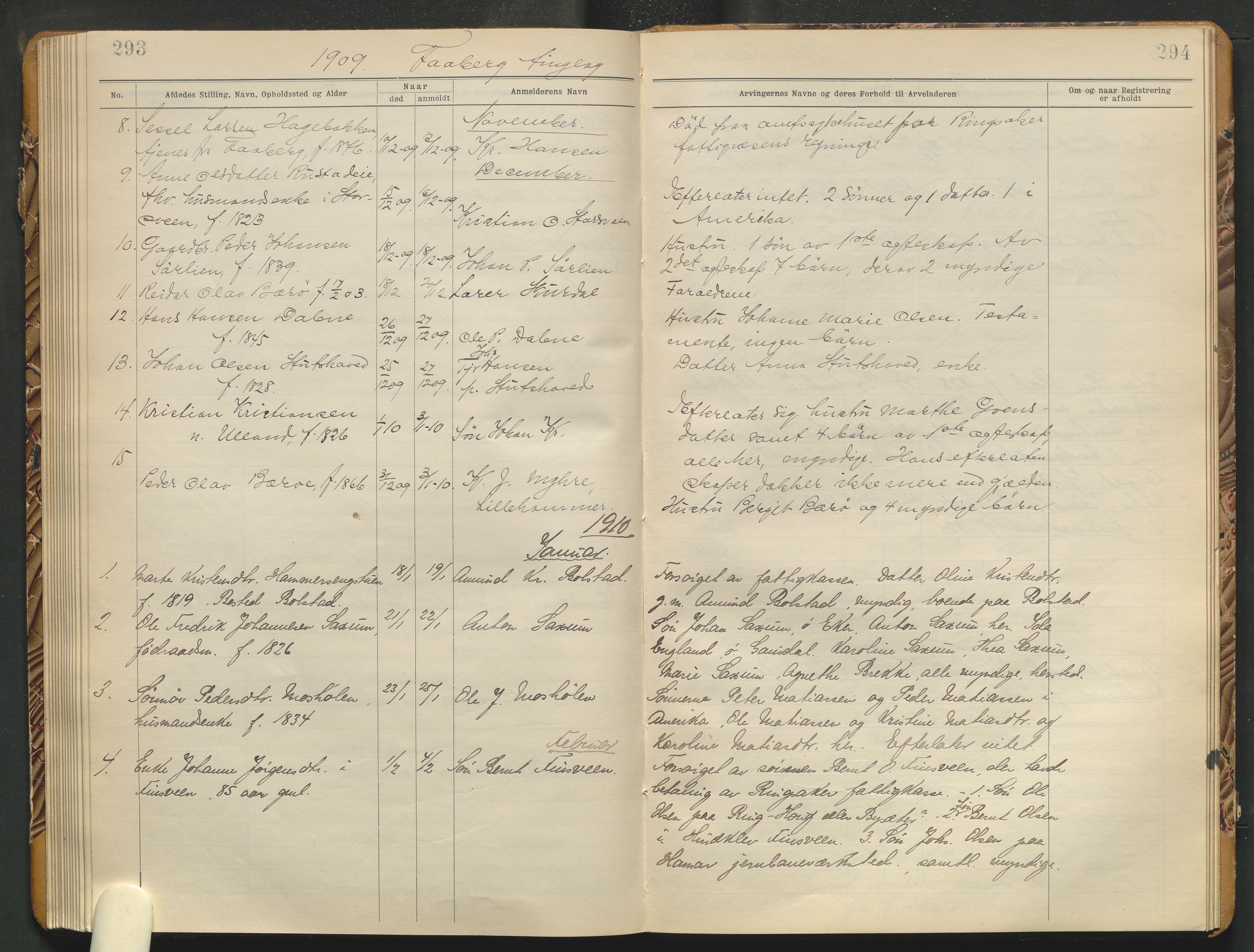 Sør-Gudbrandsdal tingrett, AV/SAH-TING-004/J/Jd/Jda/L0004: Dødsfallsprotokoll  - landet, 1906-1914, s. 293-294