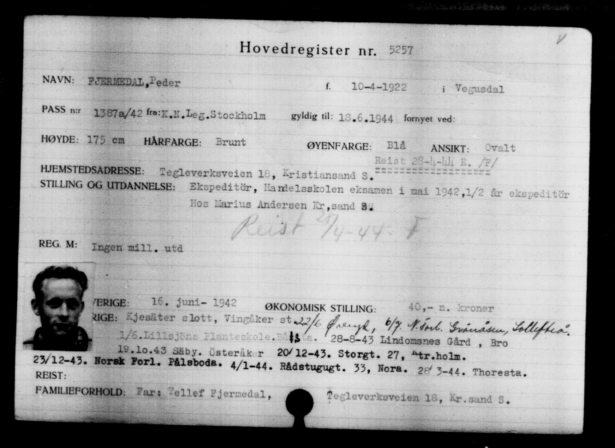 Utenriksstasjonene, Legasjonen i Stockholm, Flyktningkontoret, AV/RA-S-6753/V/Va/L0004: Kjesäterkartoteket, flyktninger med registreringsnr. 3496-6610, 1940-1945, s. 2028