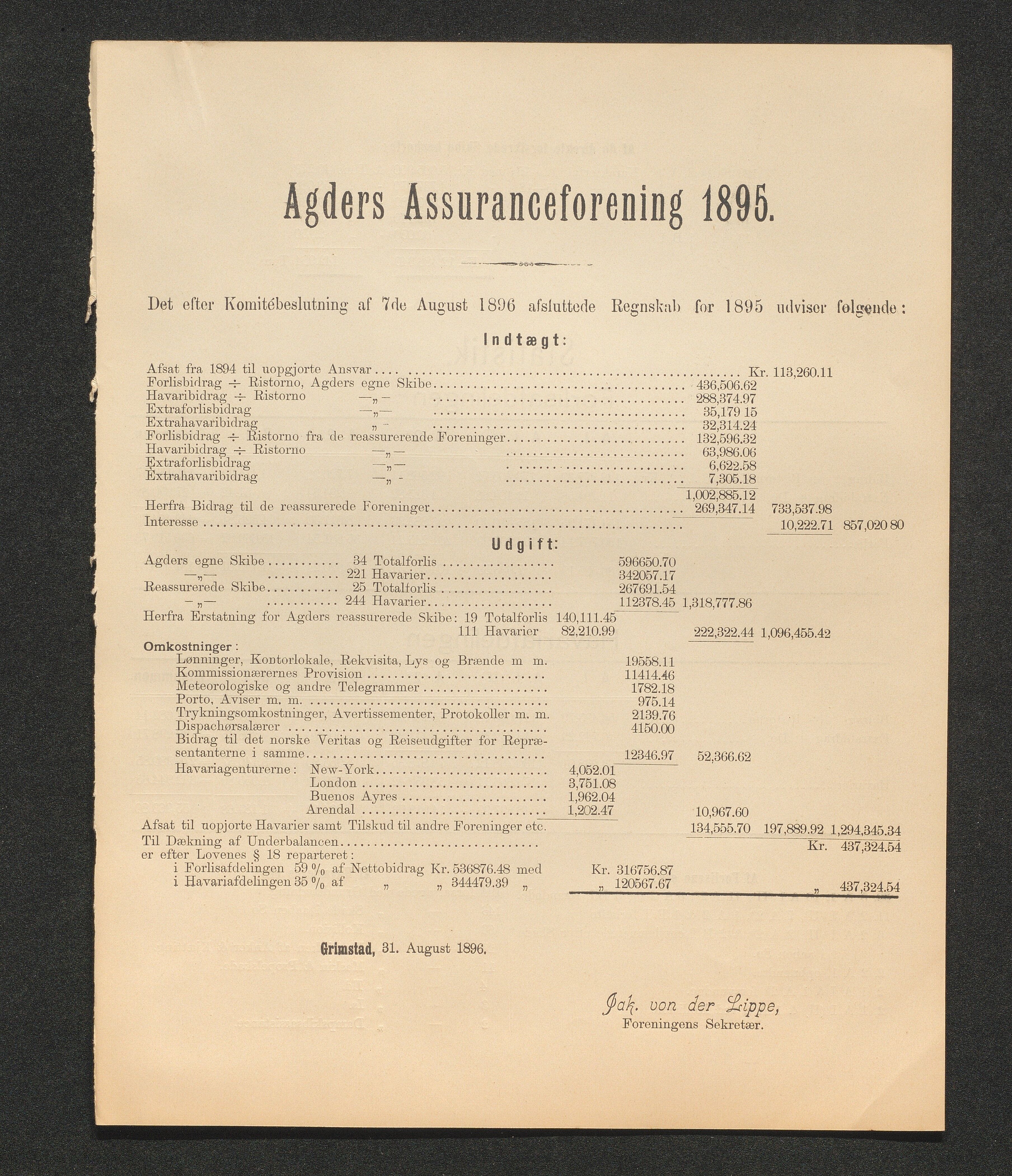 Agders Gjensidige Assuranceforening, AAKS/PA-1718/05/L0003: Regnskap, seilavdeling, pakkesak, 1890-1912