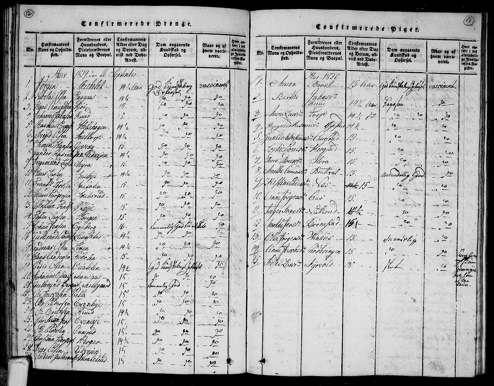 Trøgstad prestekontor Kirkebøker, SAO/A-10925/G/Ga/L0001: Klokkerbok nr. I 1, 1815-1831, s. 12-13