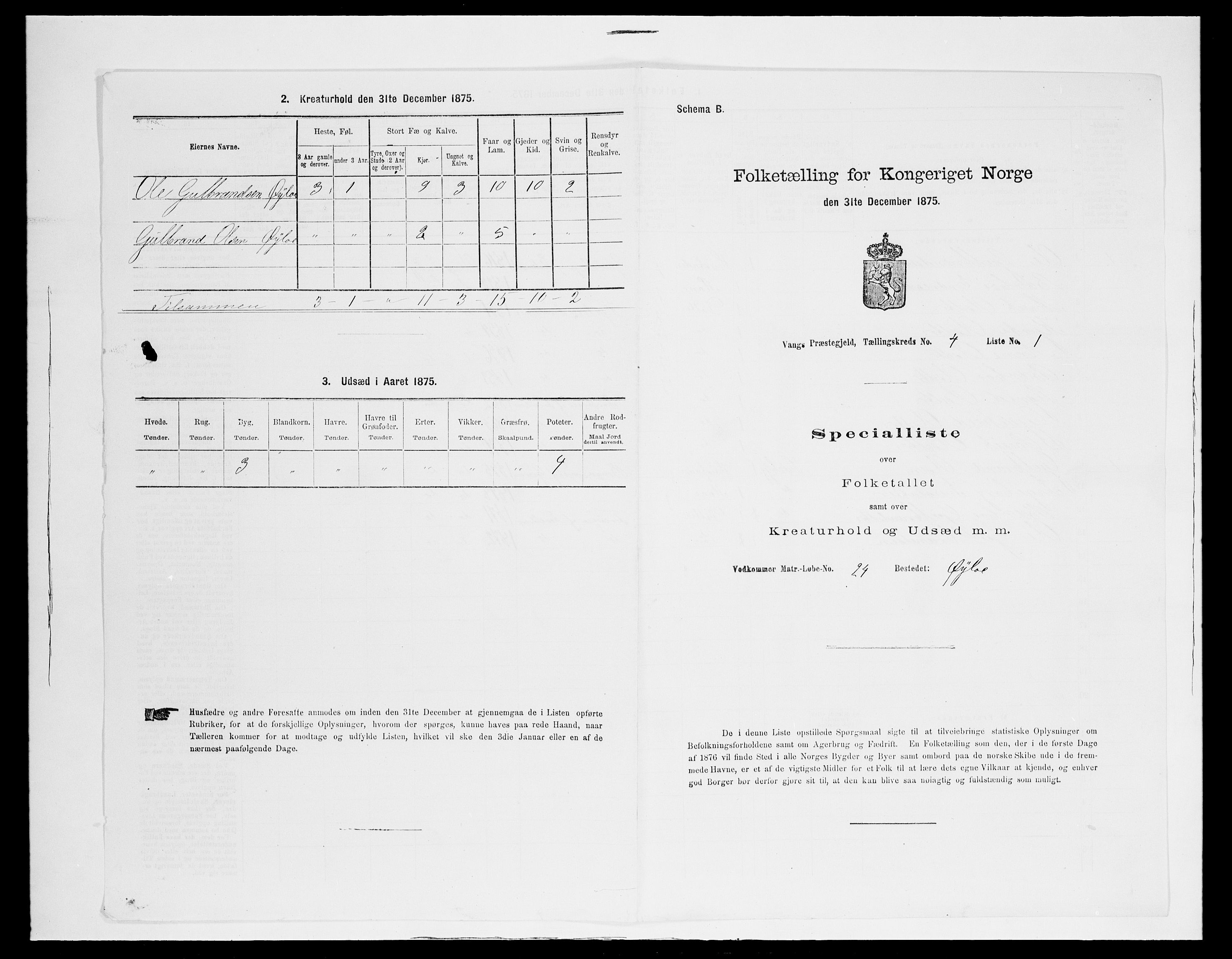 SAH, Folketelling 1875 for 0545P Vang prestegjeld, 1875, s. 345