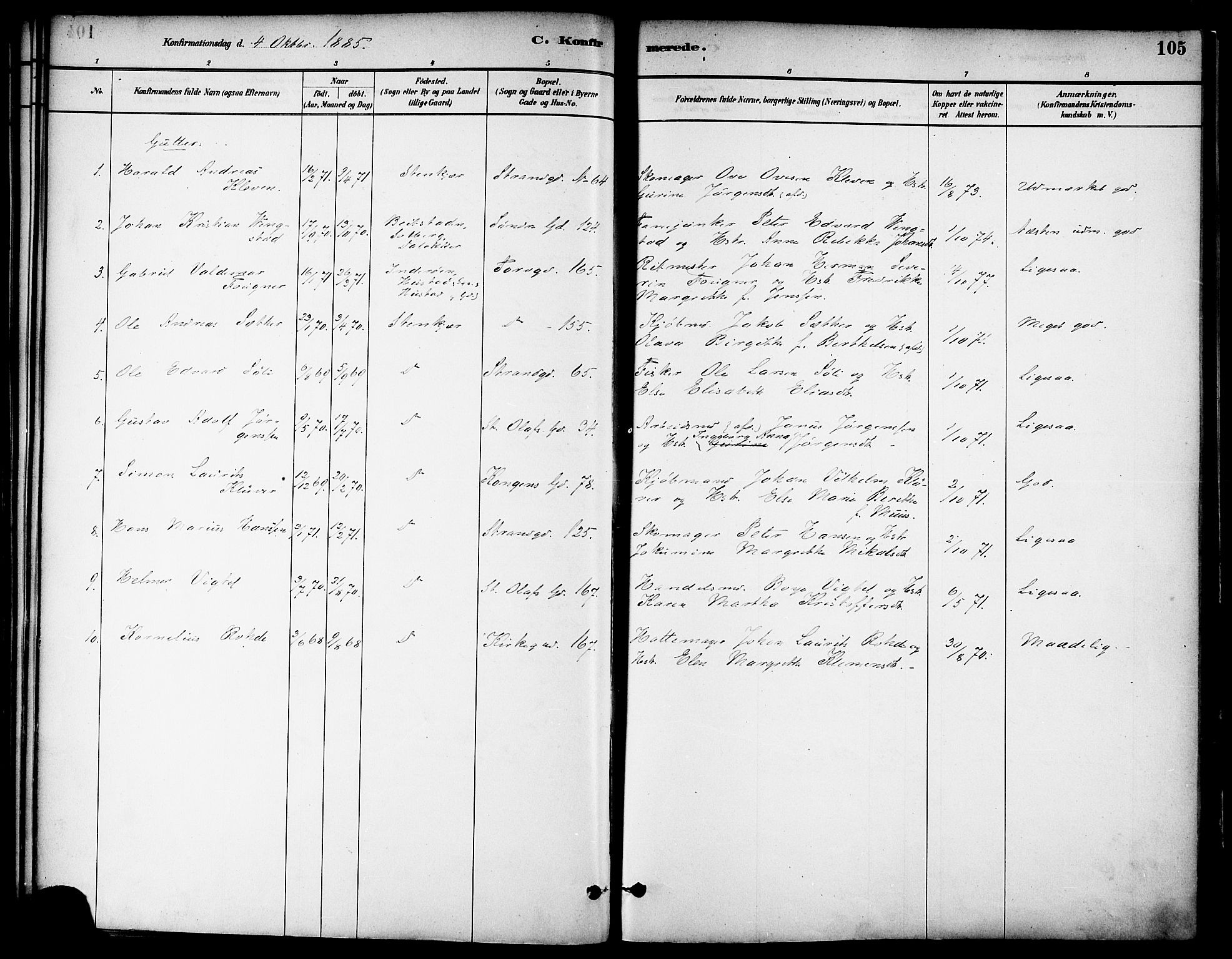 Ministerialprotokoller, klokkerbøker og fødselsregistre - Nord-Trøndelag, AV/SAT-A-1458/739/L0371: Ministerialbok nr. 739A03, 1881-1895, s. 105