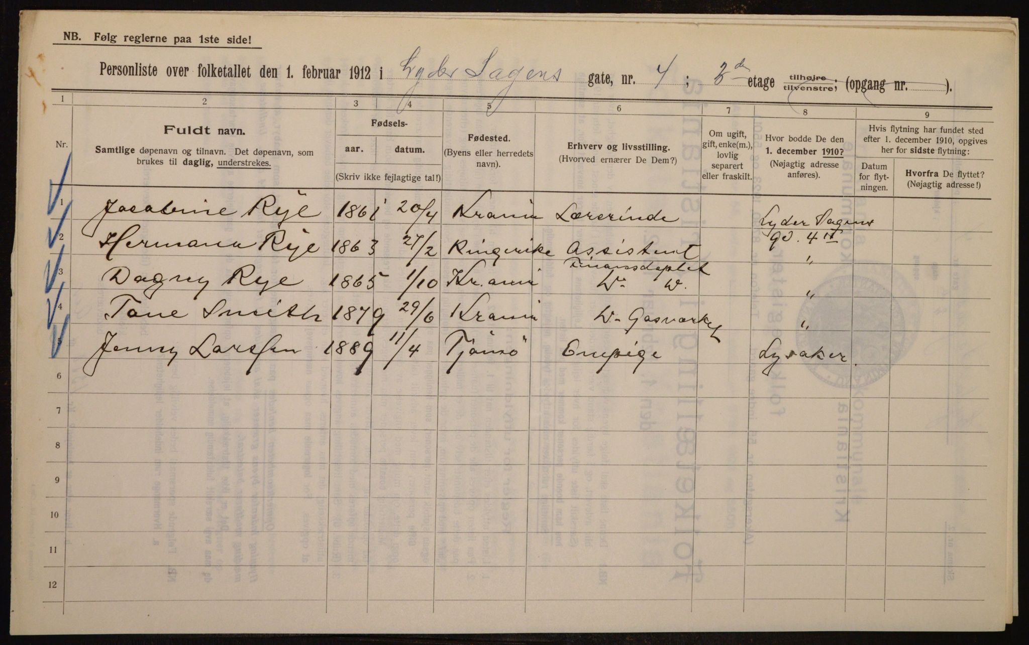 OBA, Kommunal folketelling 1.2.1912 for Kristiania, 1912, s. 58827