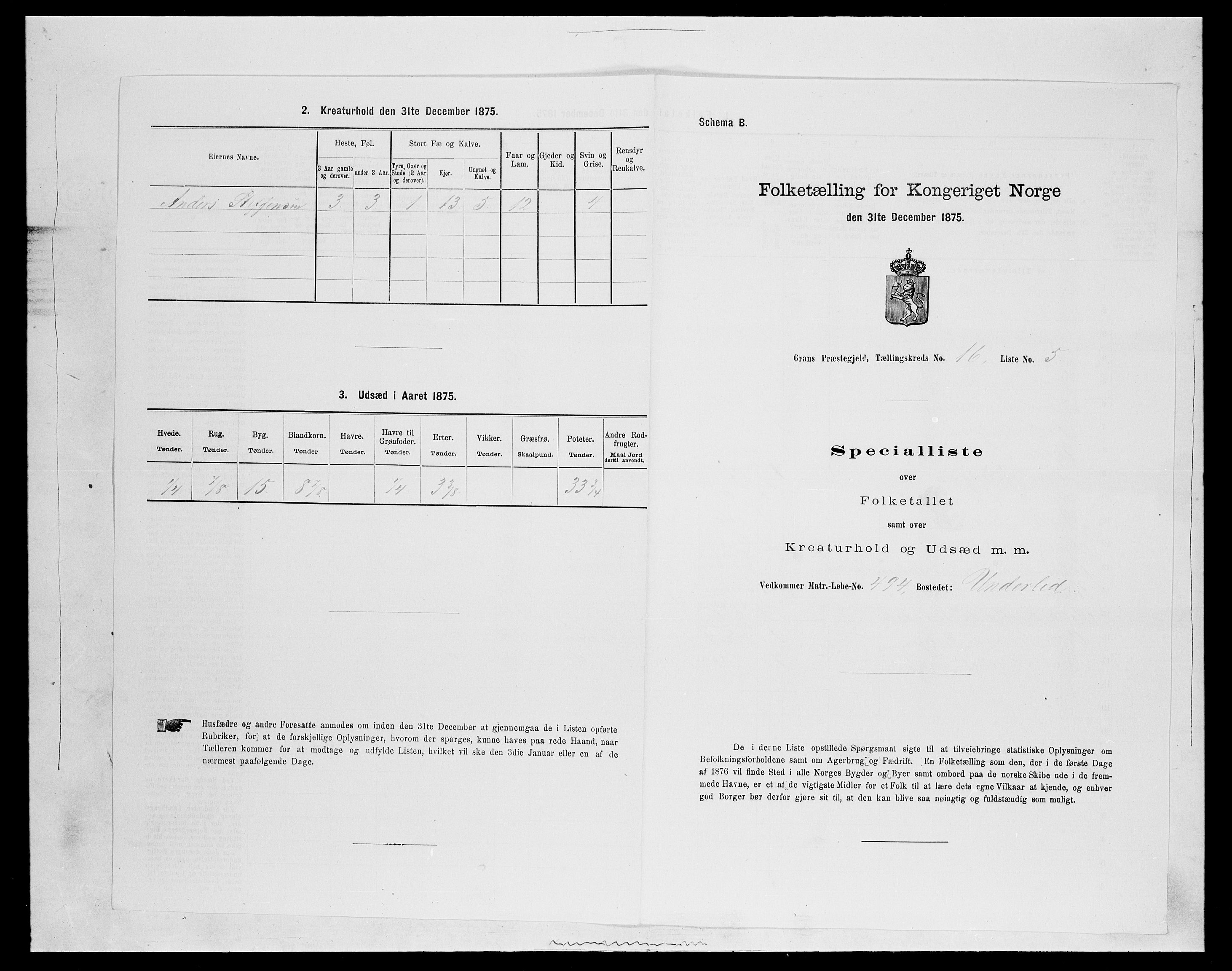 SAH, Folketelling 1875 for 0534P Gran prestegjeld, 1875, s. 2954