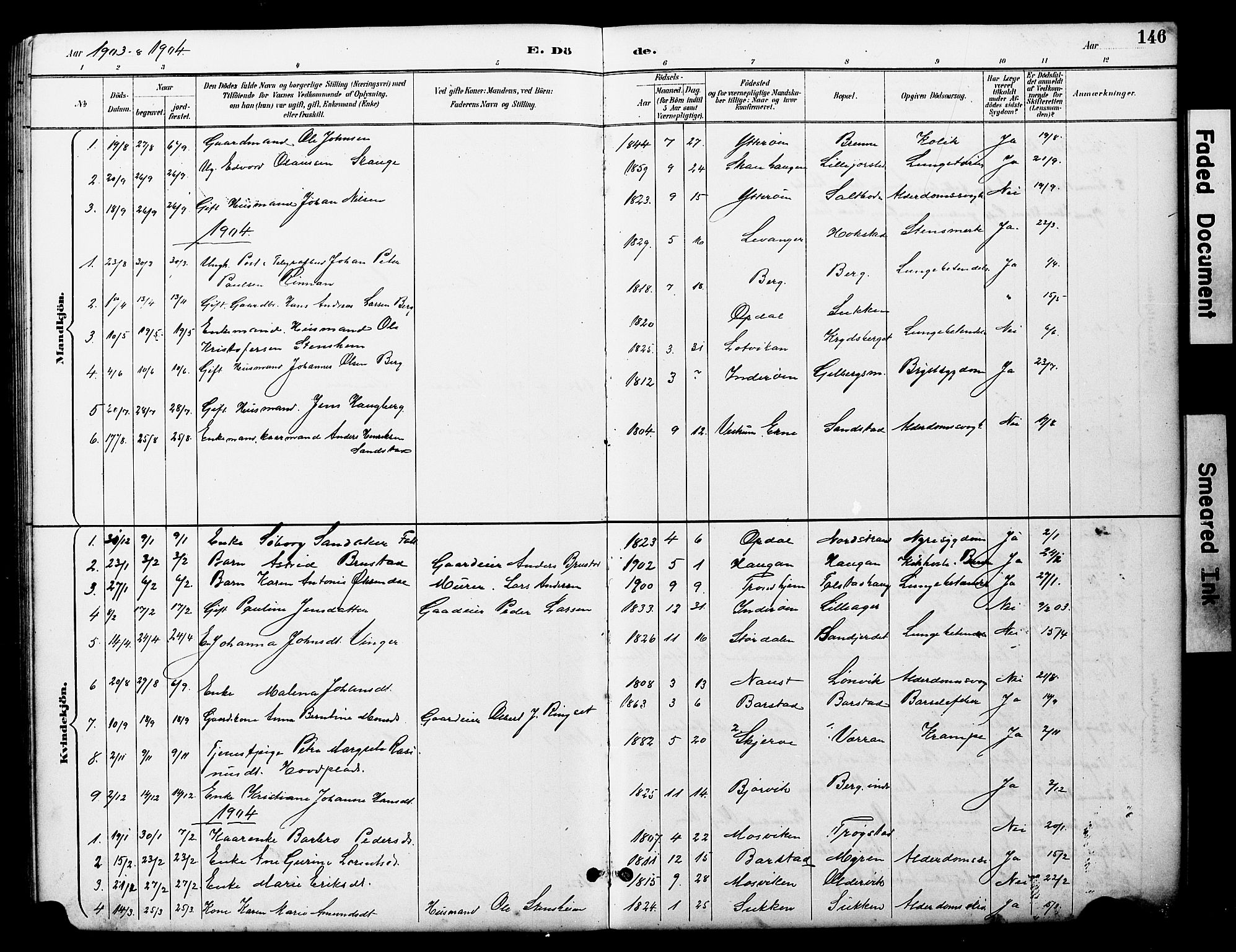 Ministerialprotokoller, klokkerbøker og fødselsregistre - Nord-Trøndelag, AV/SAT-A-1458/722/L0226: Klokkerbok nr. 722C02, 1889-1927, s. 146