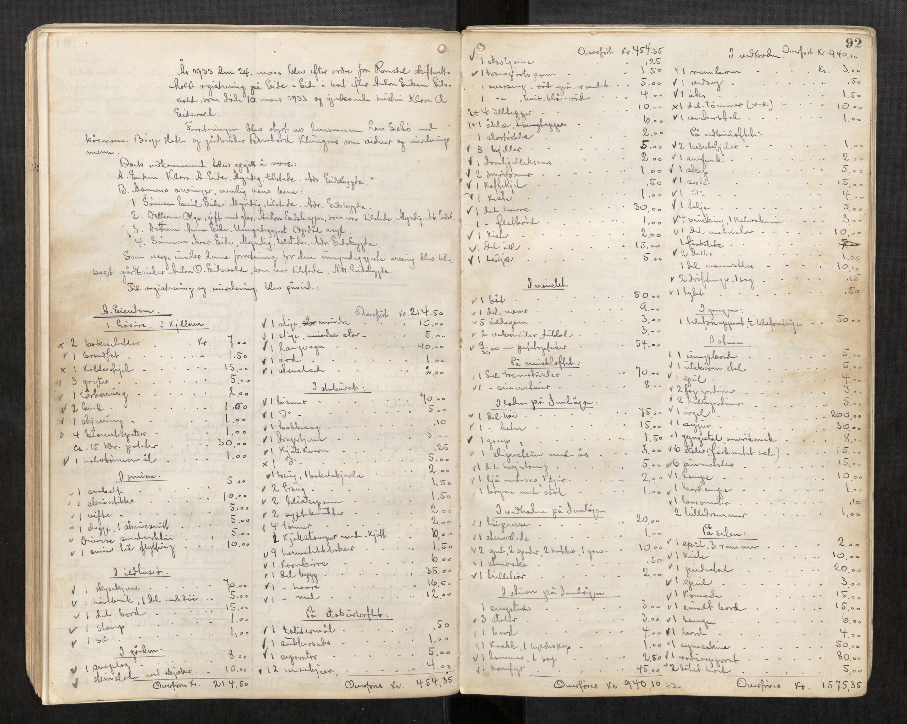 Voll lensmannskontor*, SAT/-, 1918-1949, s. 92