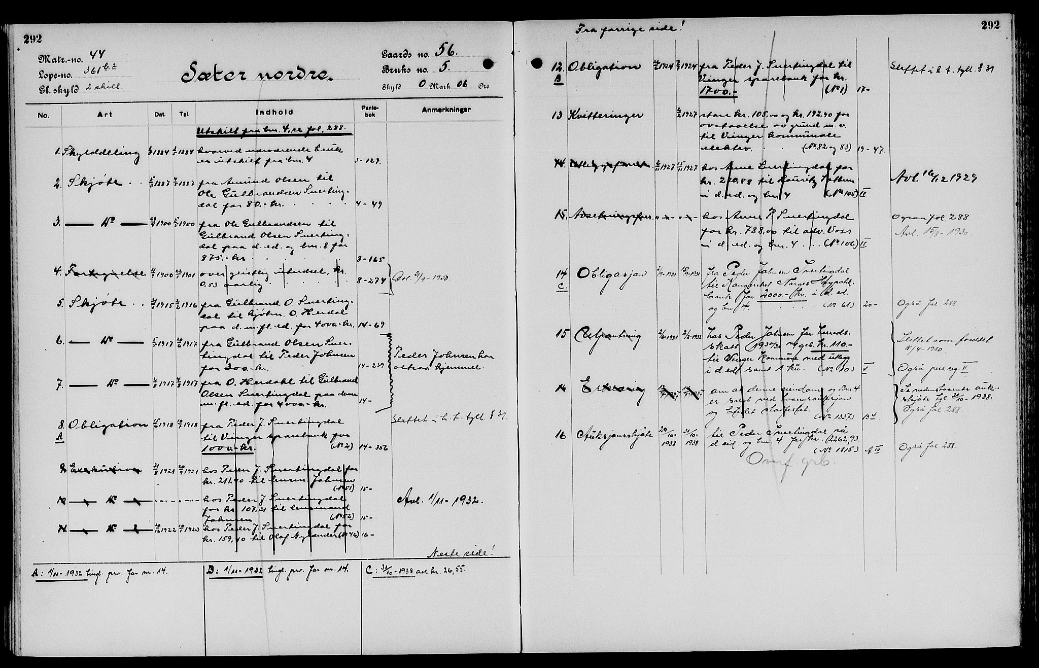 Vinger og Odal sorenskriveri, SAH/TING-022/H/Ha/Hac/Hacc/L0008: Panteregister nr. 3.8, 1923, s. 292