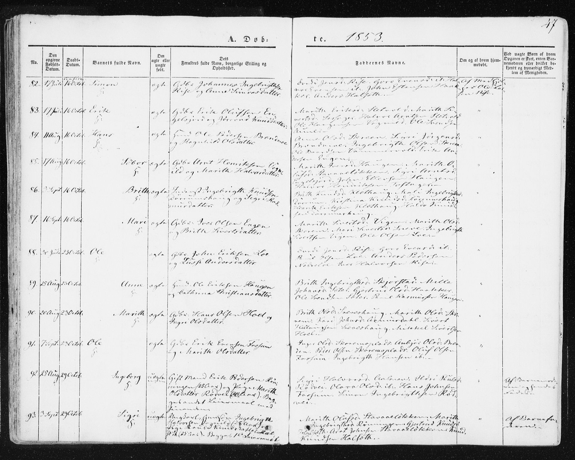 Ministerialprotokoller, klokkerbøker og fødselsregistre - Sør-Trøndelag, SAT/A-1456/678/L0899: Ministerialbok nr. 678A08, 1848-1872, s. 47