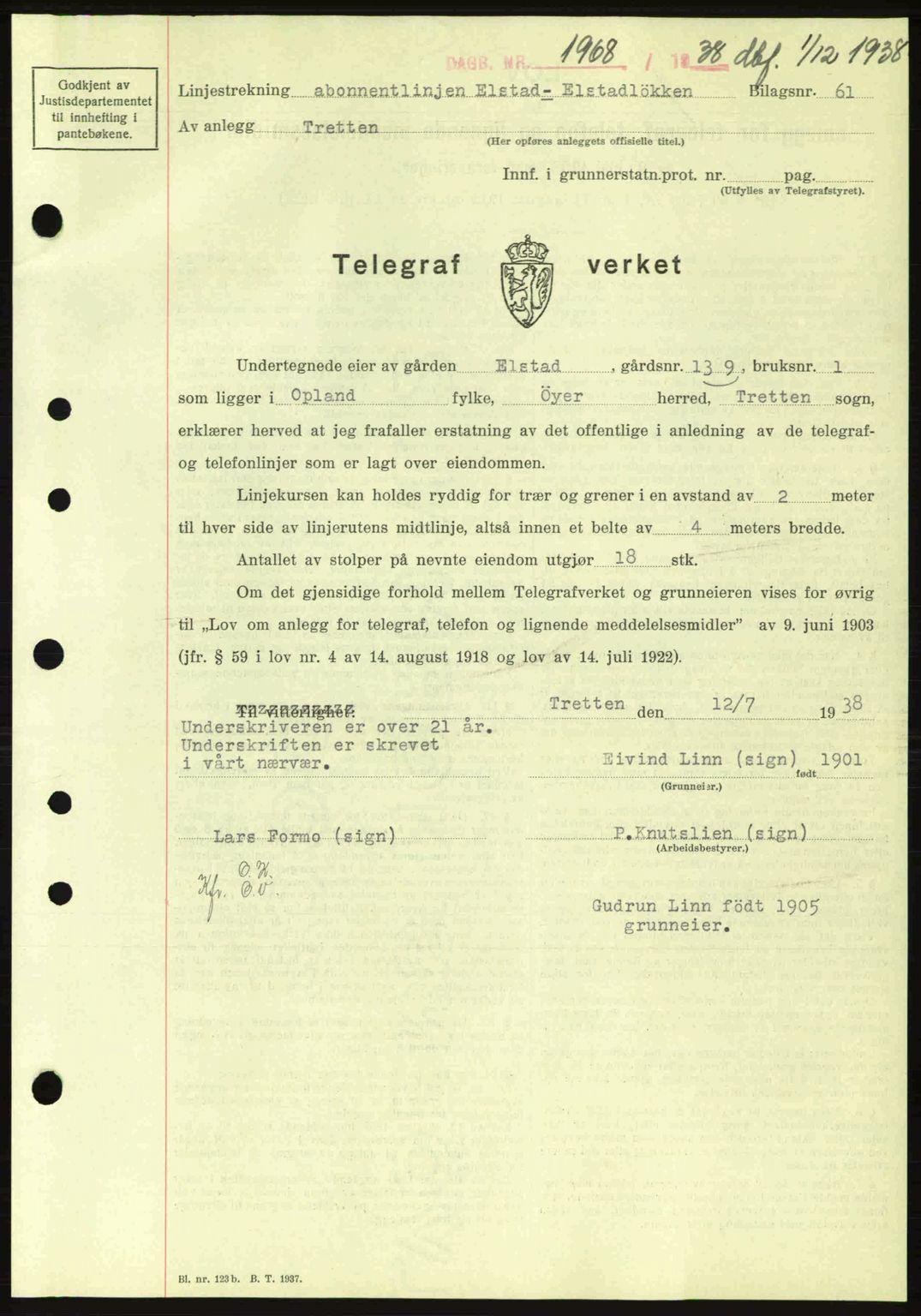 Sør-Gudbrandsdal tingrett, SAH/TING-004/H/Hb/Hbd/L0005: Pantebok nr. A5, 1938-1939, Dagboknr: 1968/1938