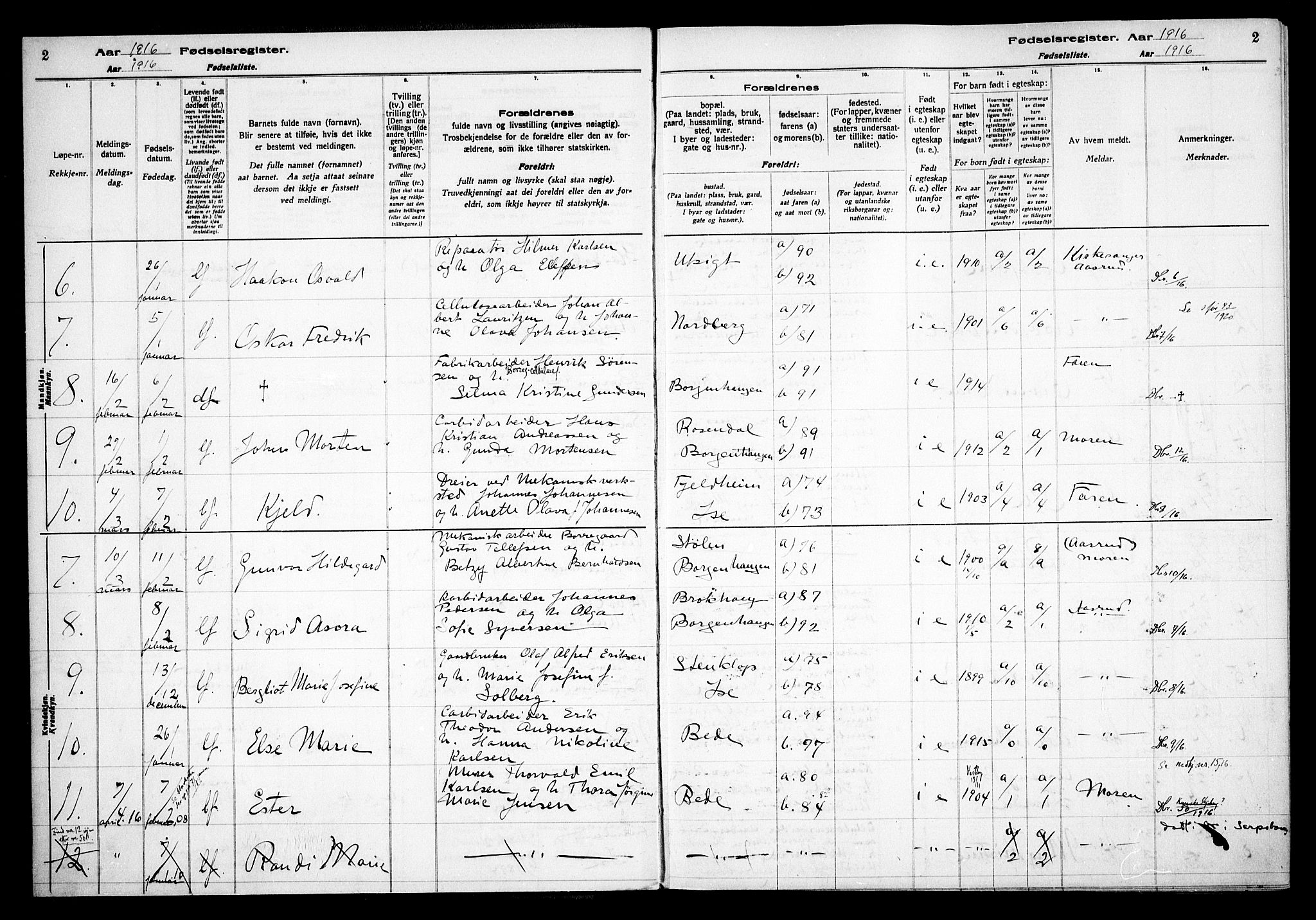 Skjeberg prestekontor Kirkebøker, AV/SAO-A-10923/J/Jd/L0001: Fødselsregister nr. IV 1, 1916-1935, s. 2