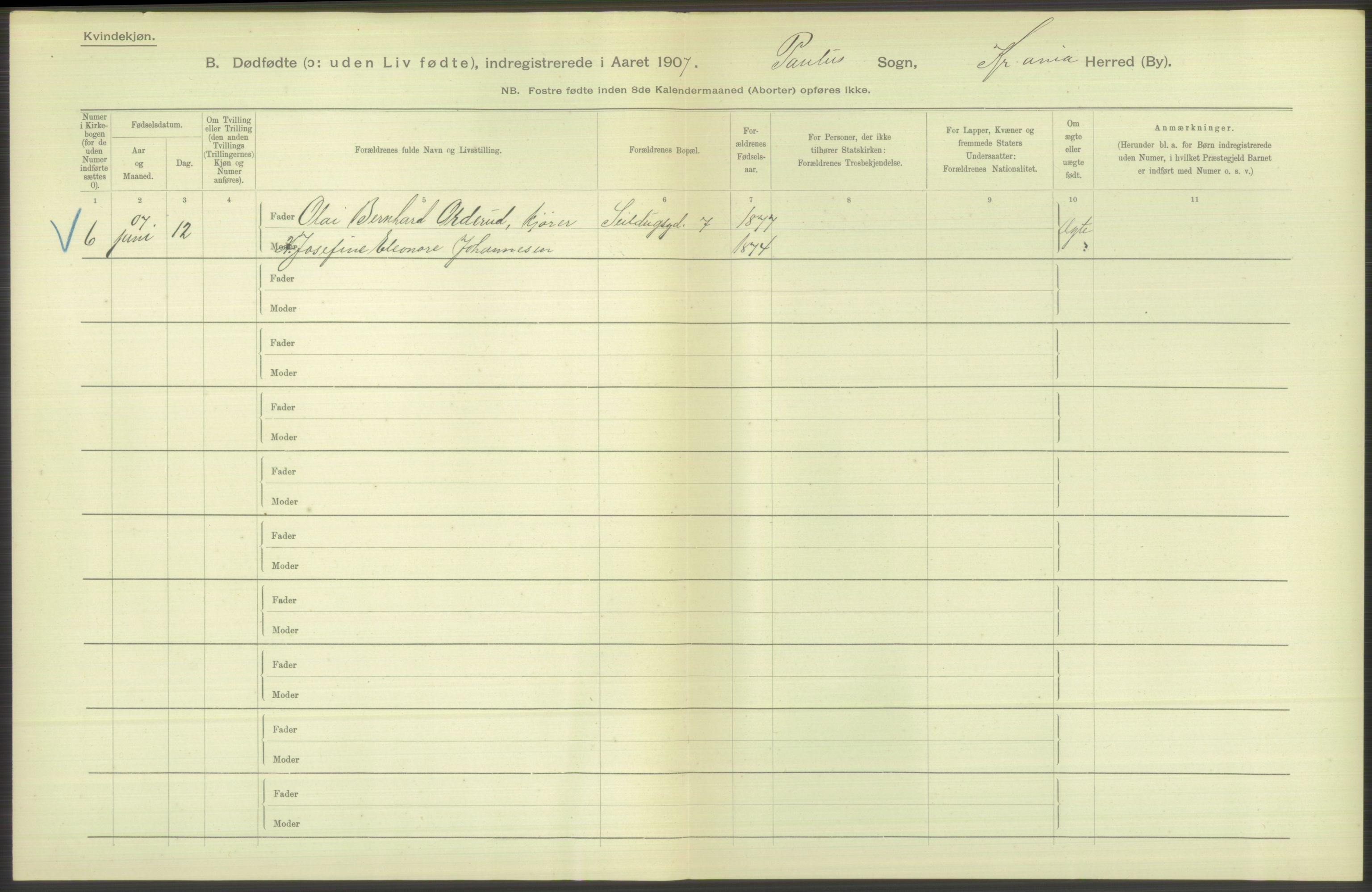 Statistisk sentralbyrå, Sosiodemografiske emner, Befolkning, AV/RA-S-2228/D/Df/Dfa/Dfae/L0010: Kristiania: Døde, dødfødte, 1907, s. 158
