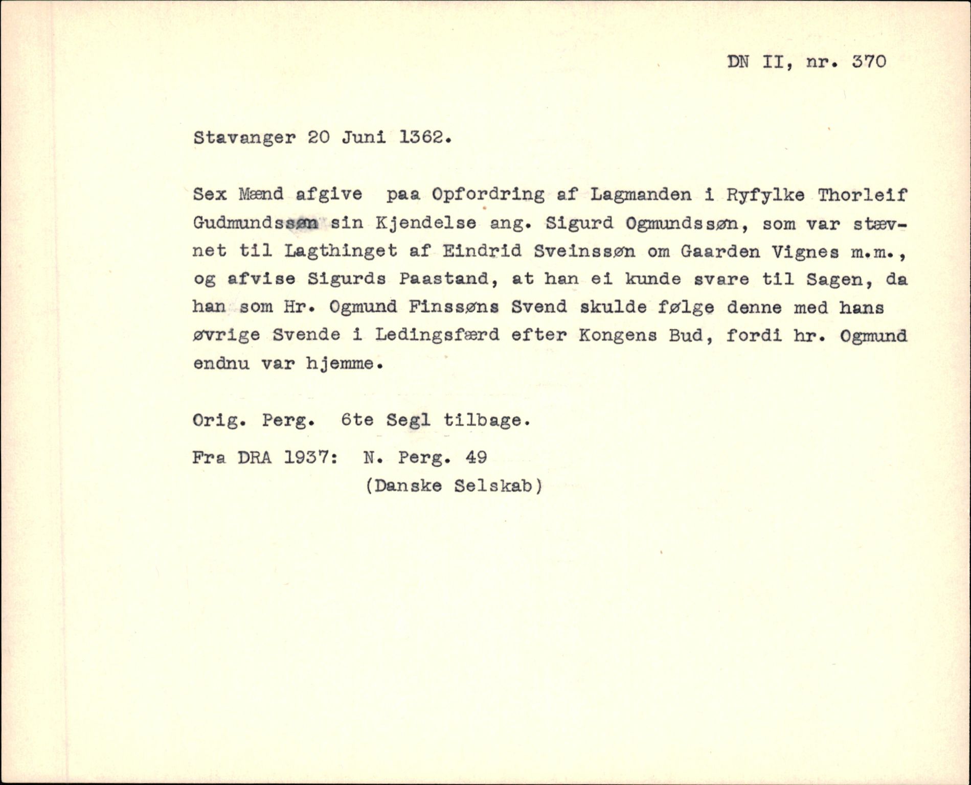 Riksarkivets diplomsamling, AV/RA-EA-5965/F35/F35f/L0003: Regestsedler: Diplomer fra DRA 1937 og 1996, s. 115