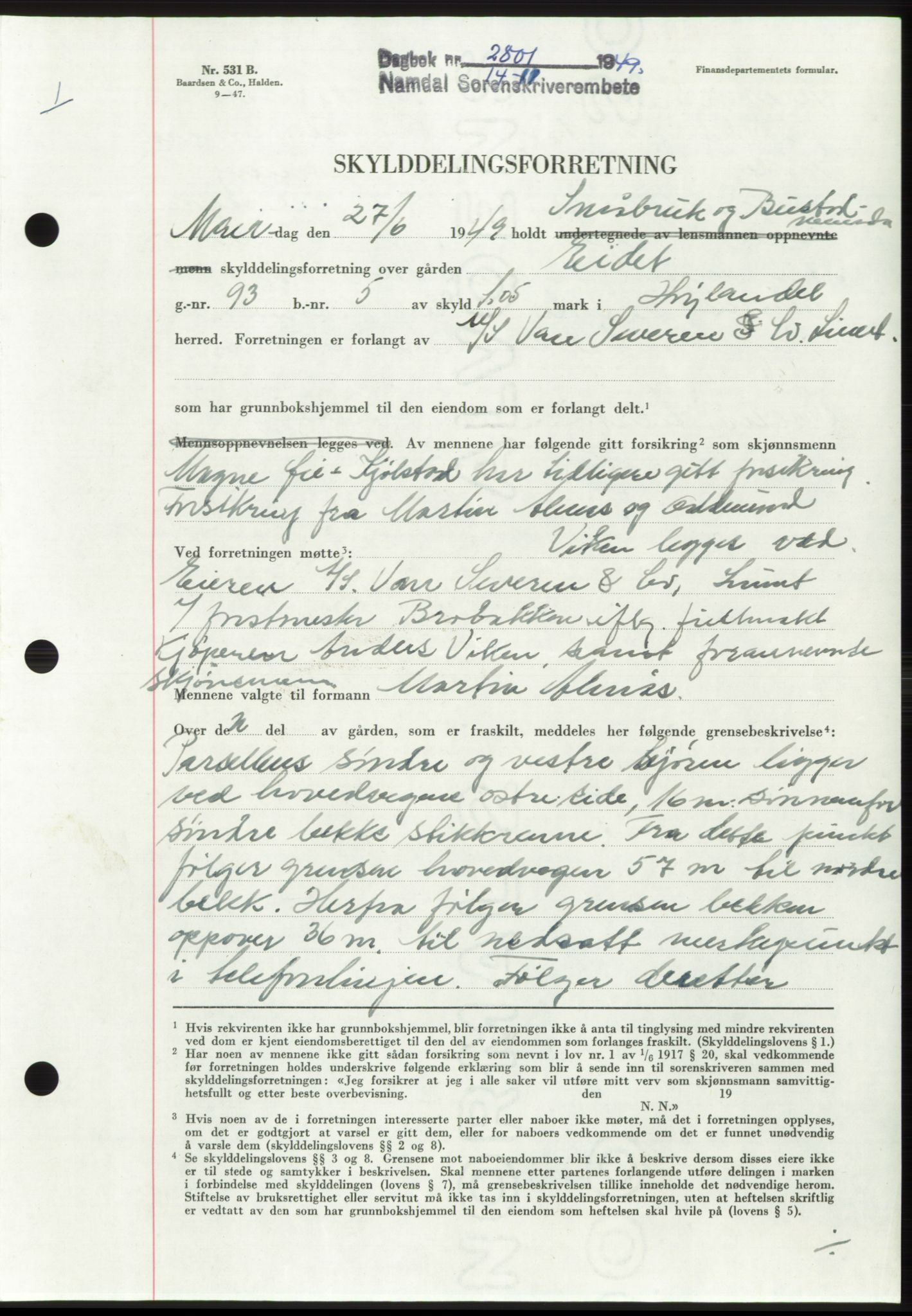 Namdal sorenskriveri, SAT/A-4133/1/2/2C: Pantebok nr. -, 1949-1949, Dagboknr: 2801/1949