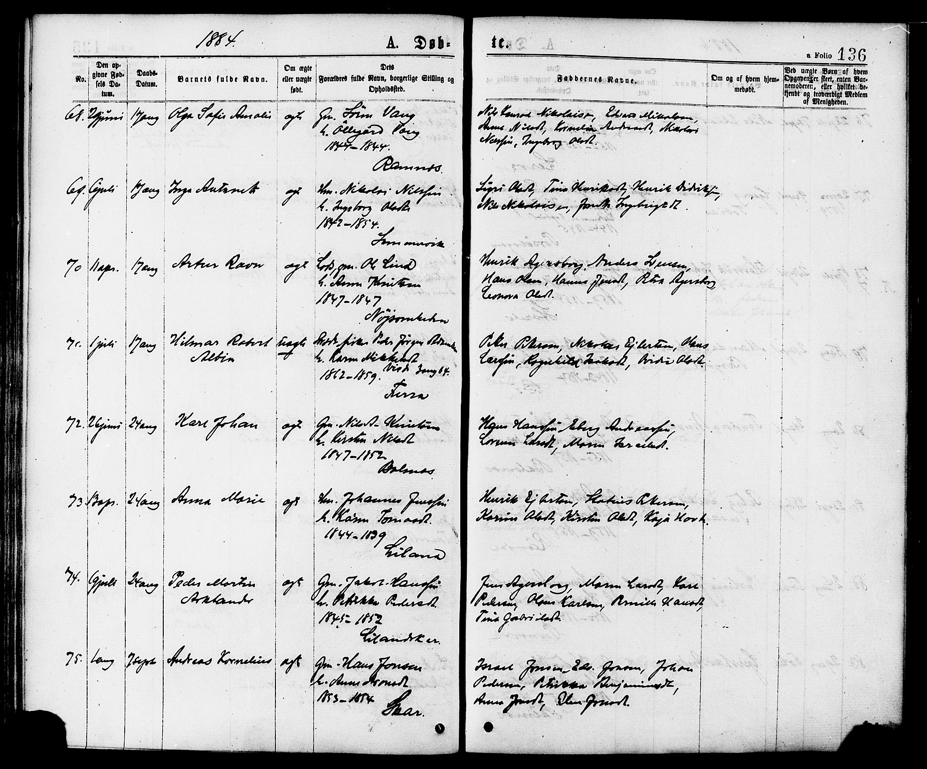 Ministerialprotokoller, klokkerbøker og fødselsregistre - Nordland, AV/SAT-A-1459/863/L0897: Ministerialbok nr. 863A09, 1872-1886, s. 136