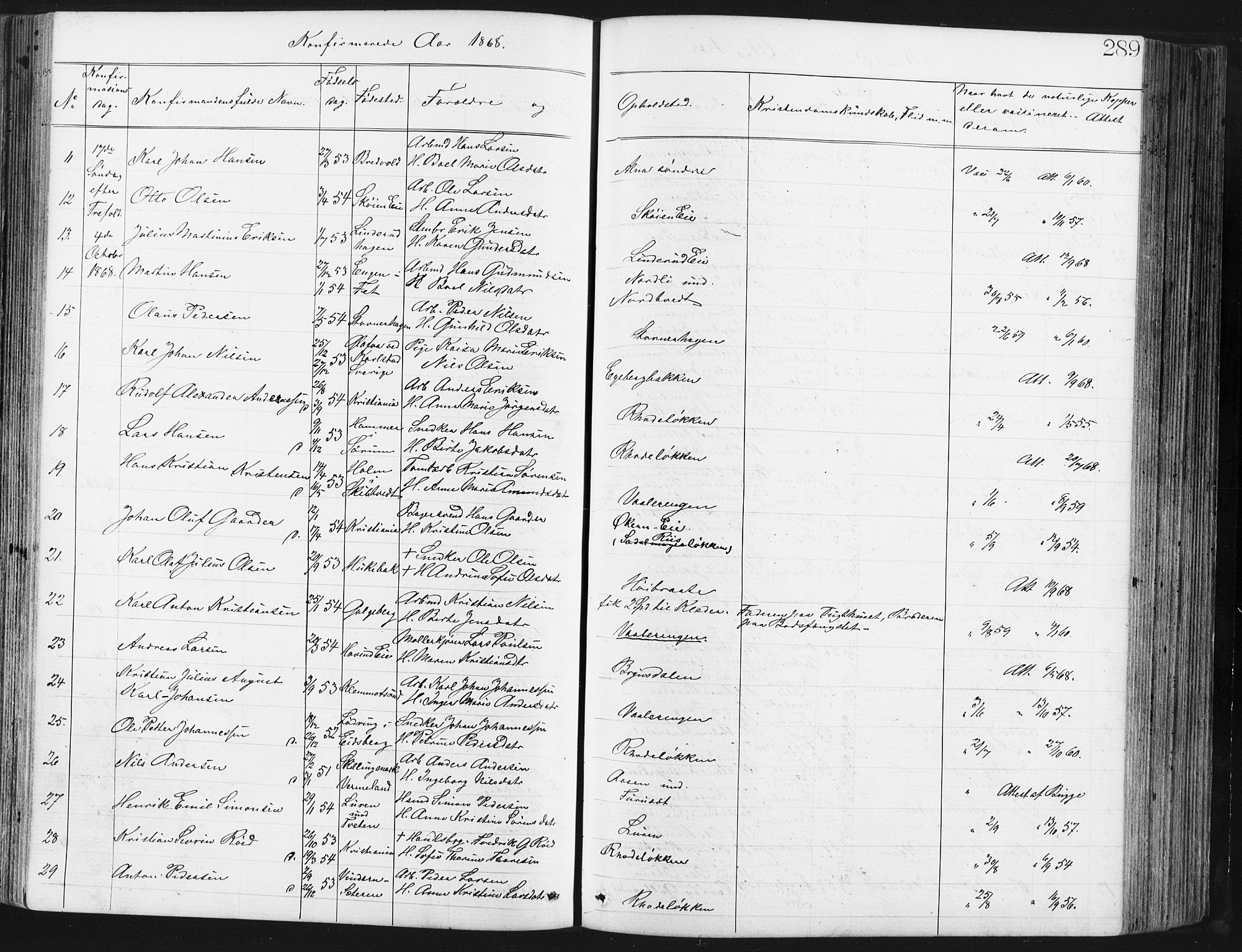 Østre Aker prestekontor Kirkebøker, AV/SAO-A-10840/G/Ga/L0003: Klokkerbok nr. I 3, 1868-1913, s. 289