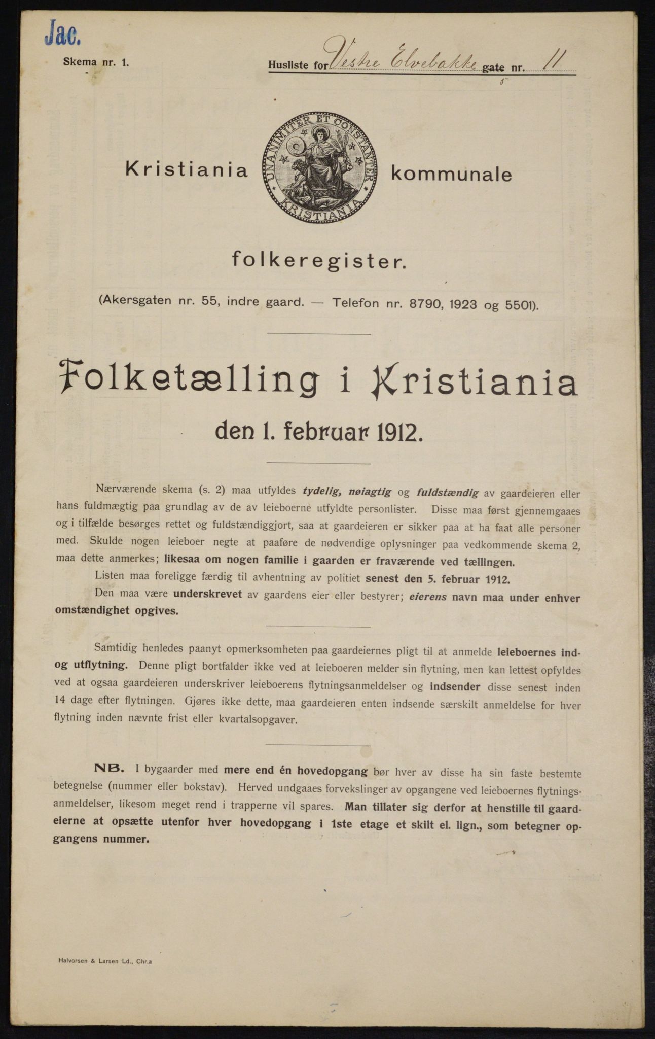 OBA, Kommunal folketelling 1.2.1912 for Kristiania, 1912, s. 122433