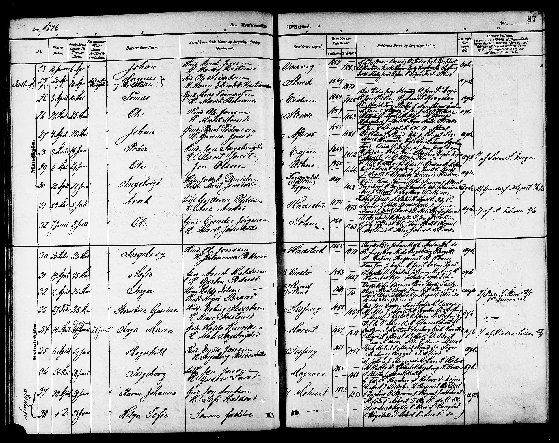 Ministerialprotokoller, klokkerbøker og fødselsregistre - Sør-Trøndelag, AV/SAT-A-1456/695/L1157: Klokkerbok nr. 695C08, 1889-1913, s. 87