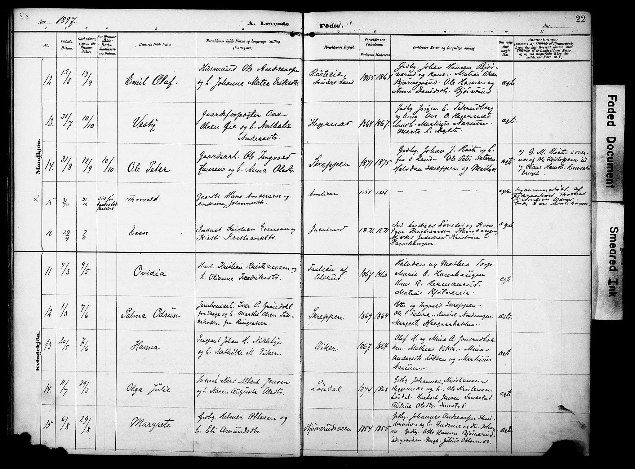 Vestre Toten prestekontor, AV/SAH-PREST-108/H/Ha/Haa/L0012: Ministerialbok nr. 12, 1890-1906, s. 22