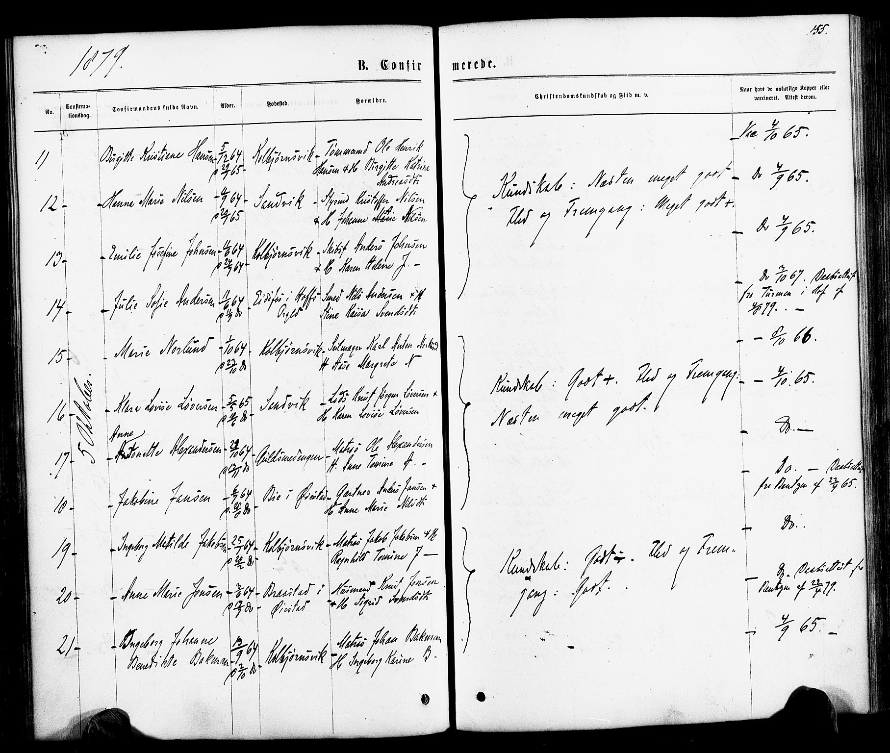 Hisøy sokneprestkontor, AV/SAK-1111-0020/F/Fa/L0002: Ministerialbok nr. A 2, 1872-1880, s. 155