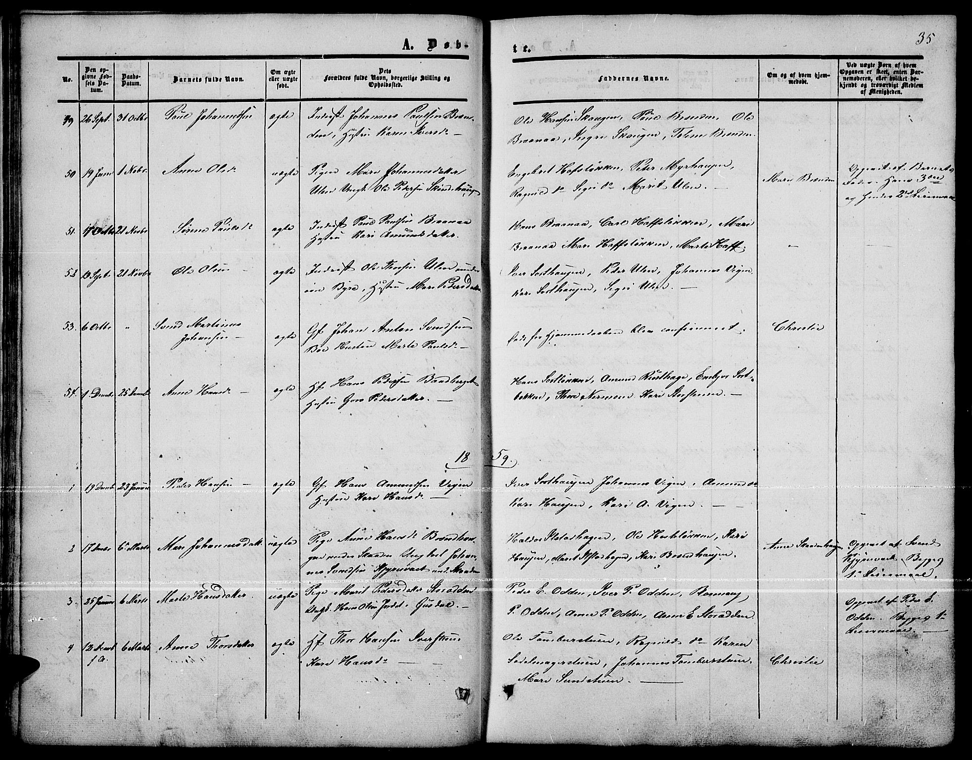 Nord-Fron prestekontor, AV/SAH-PREST-080/H/Ha/Hab/L0001: Klokkerbok nr. 1, 1851-1883, s. 35