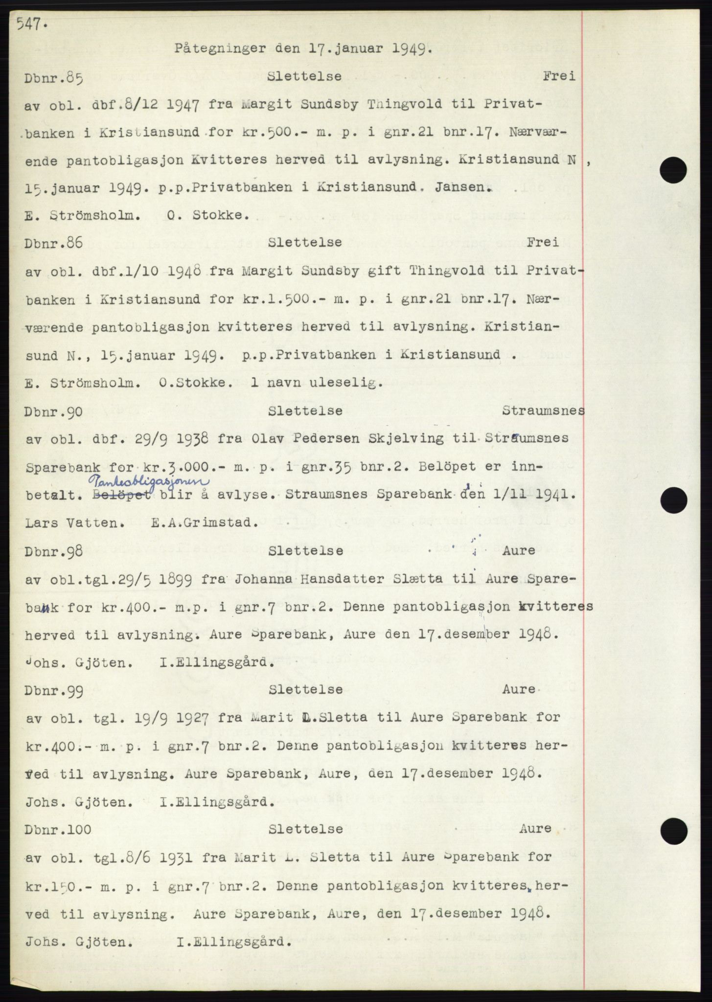 Nordmøre sorenskriveri, SAT/A-4132/1/2/2Ca: Pantebok nr. C82b, 1946-1951, Dagboknr: 85/1949