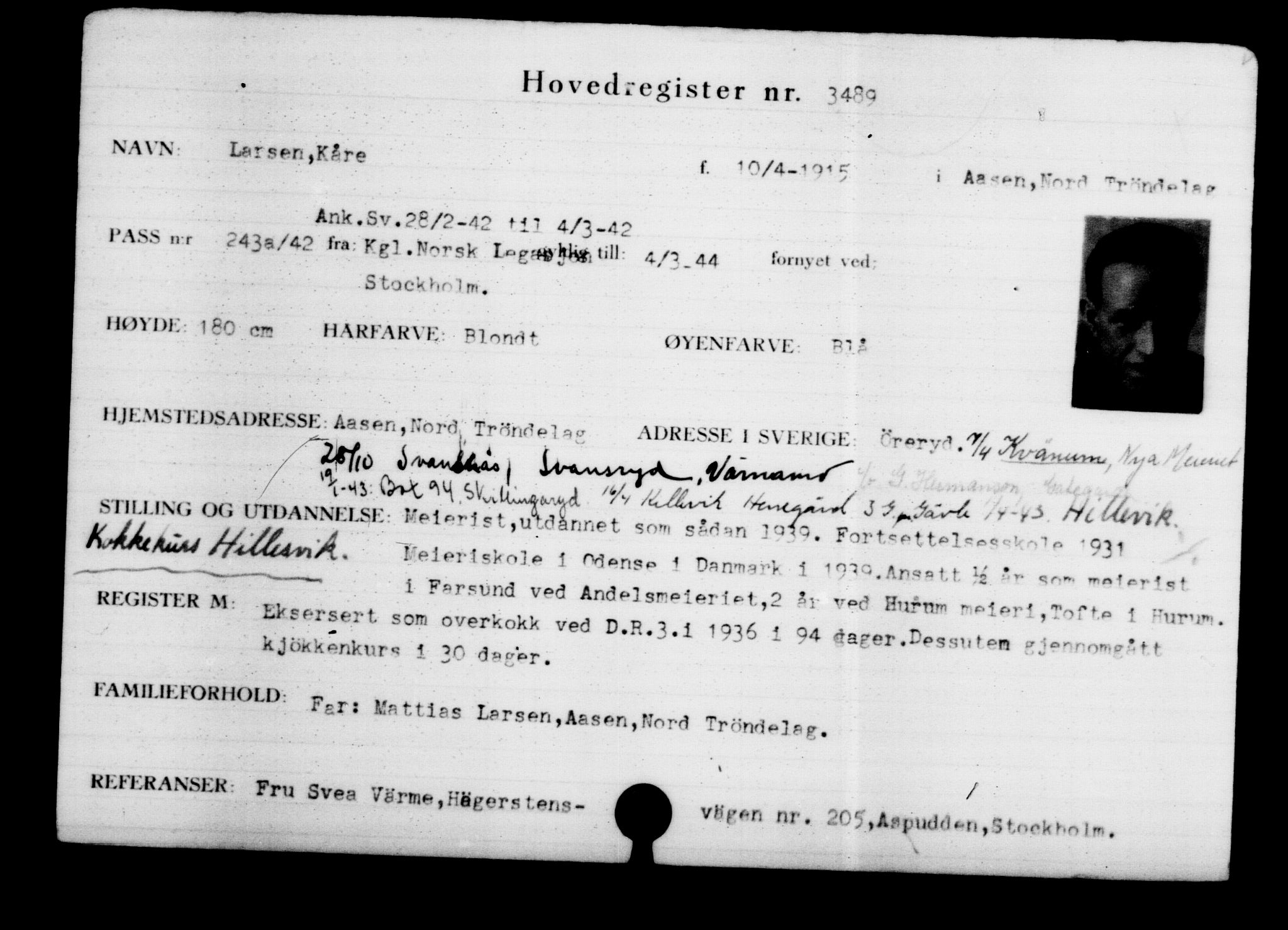 Utenriksstasjonene, Legasjonen i Stockholm, Flyktningkontoret, AV/RA-S-6753/V/Va/L0003: Kjesäterkartoteket, flyktninger med registreringsnr. 2001-3495, 1940-1945, s. 2004