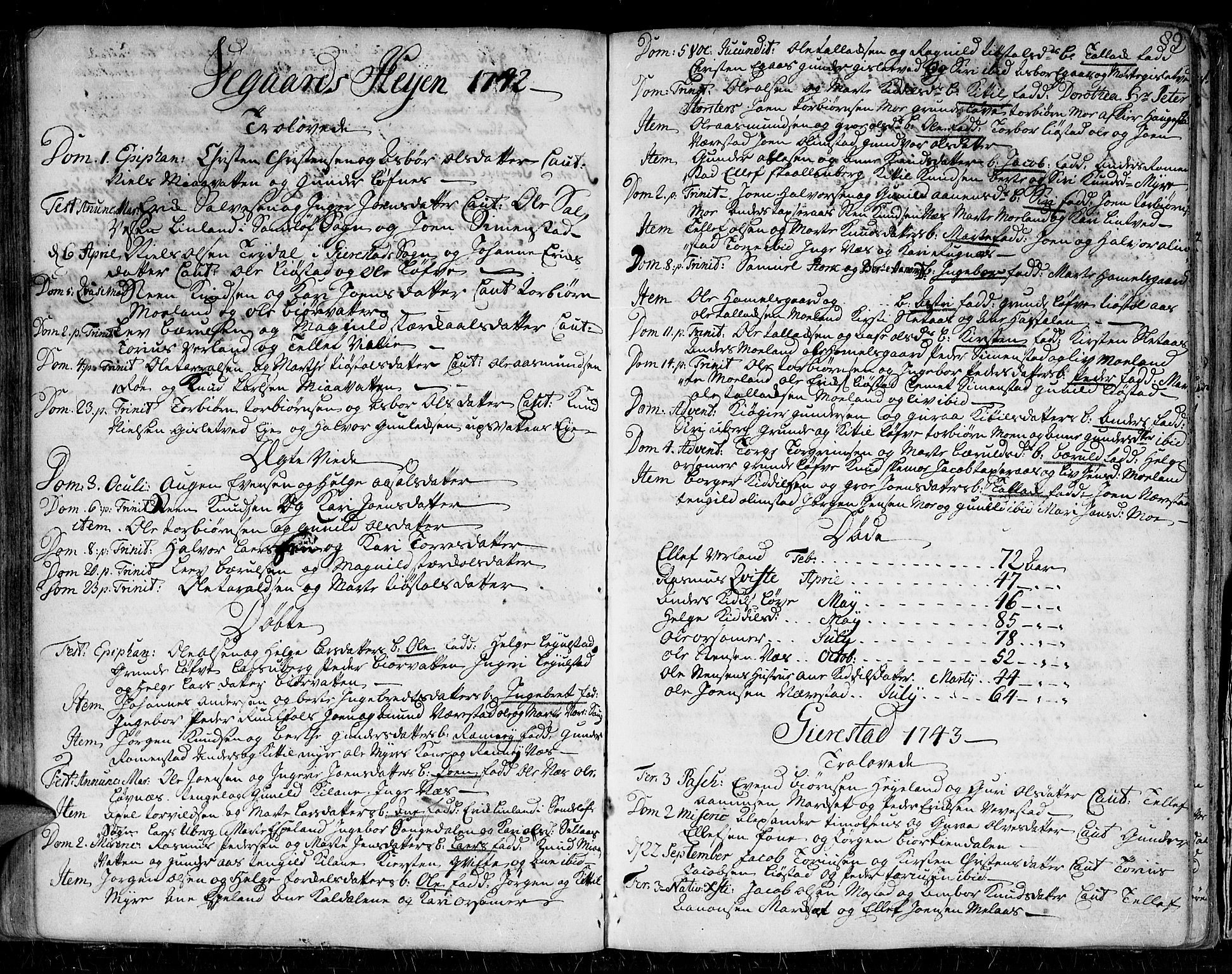 Gjerstad sokneprestkontor, AV/SAK-1111-0014/F/Fa/Faa/L0002: Ministerialbok nr. A 2, 1717-1779, s. 89