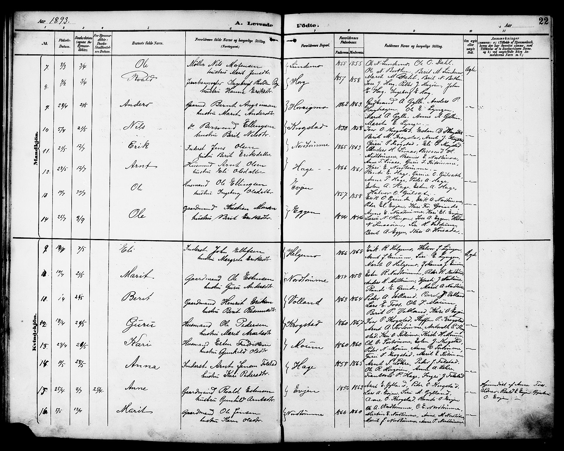 Ministerialprotokoller, klokkerbøker og fødselsregistre - Sør-Trøndelag, SAT/A-1456/692/L1111: Klokkerbok nr. 692C06, 1890-1904, s. 22