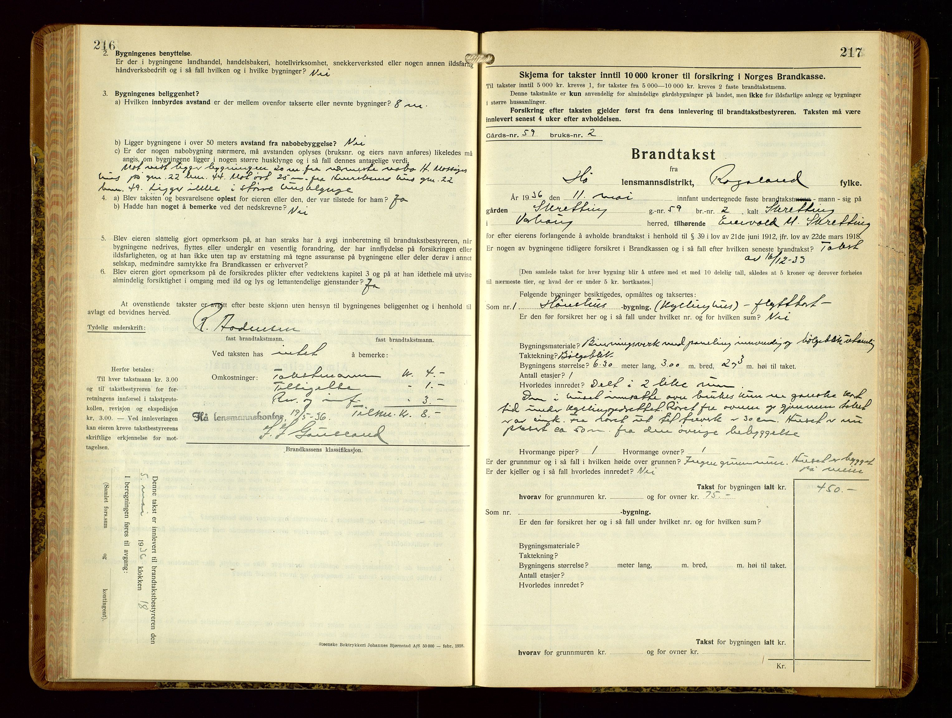 Hå lensmannskontor, AV/SAST-A-100456/Goa/L0006: Takstprotokoll (skjema), 1932-1938, s. 216-217
