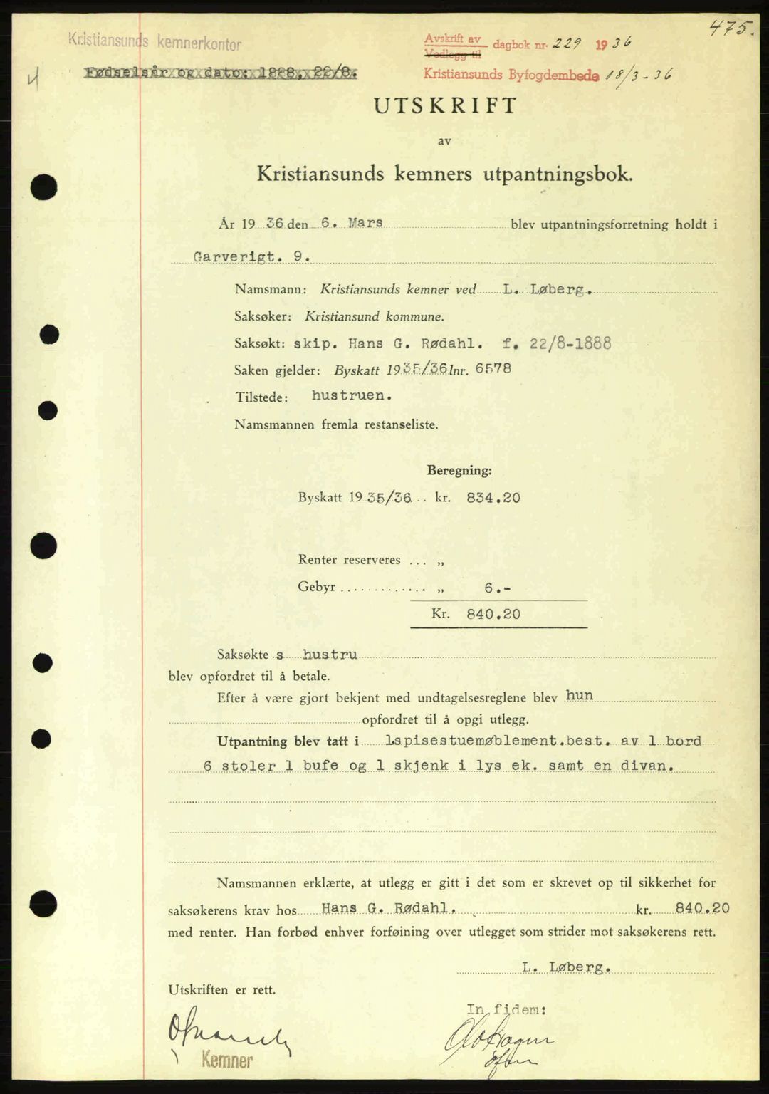 Kristiansund byfogd, SAT/A-4587/A/27: Pantebok nr. 28, 1934-1936, Tingl.dato: 18.03.1936