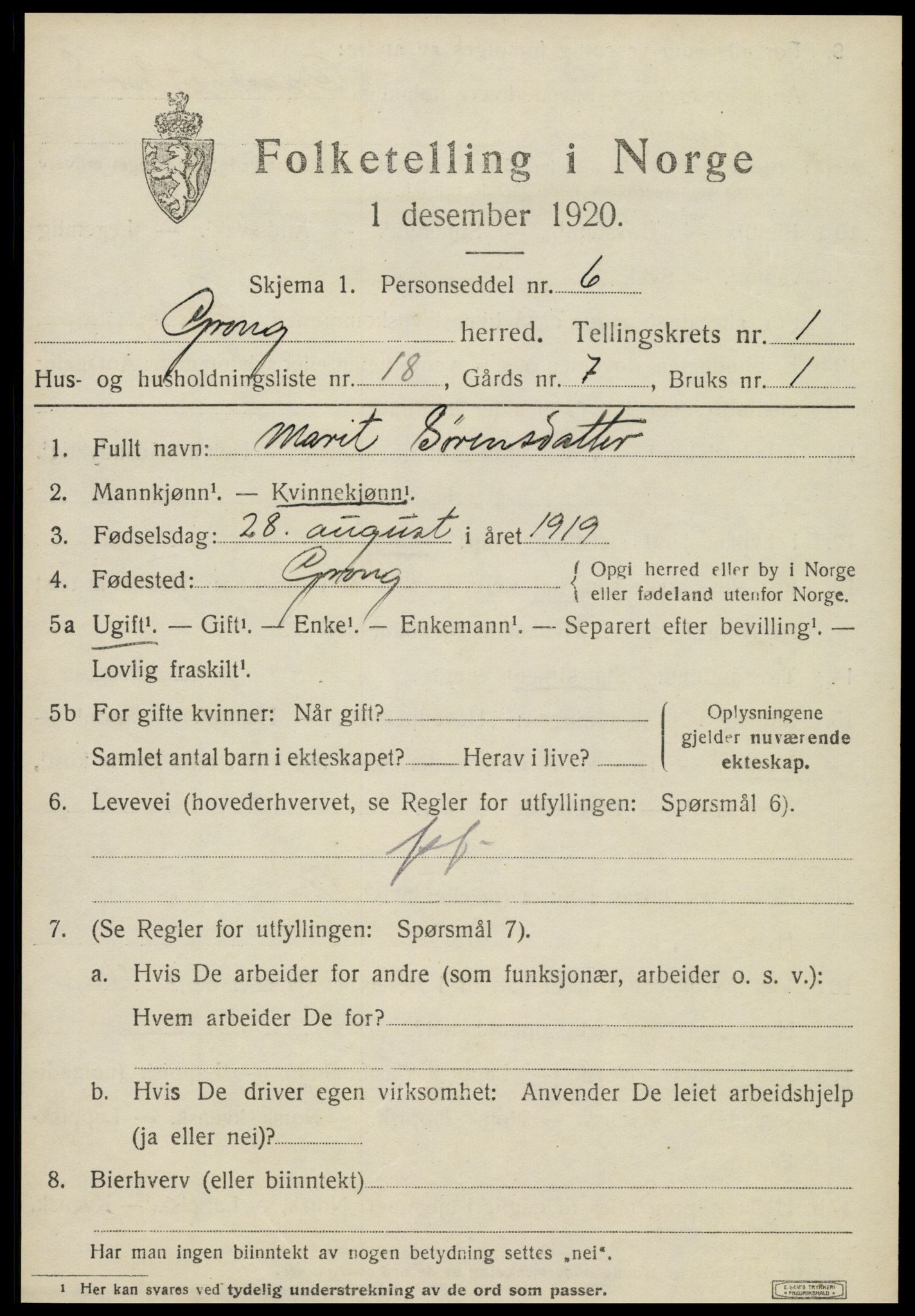 SAT, Folketelling 1920 for 1742 Grong herred, 1920, s. 1257
