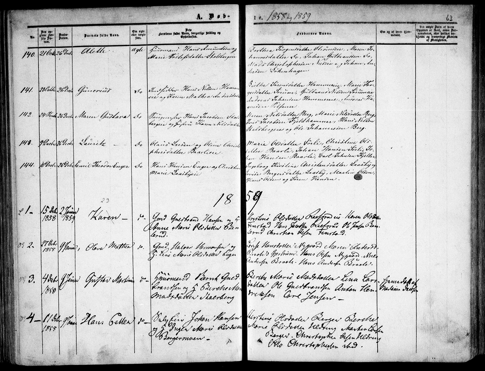 Skedsmo prestekontor Kirkebøker, AV/SAO-A-10033a/F/Fa/L0010: Ministerialbok nr. I 10, 1854-1865, s. 63