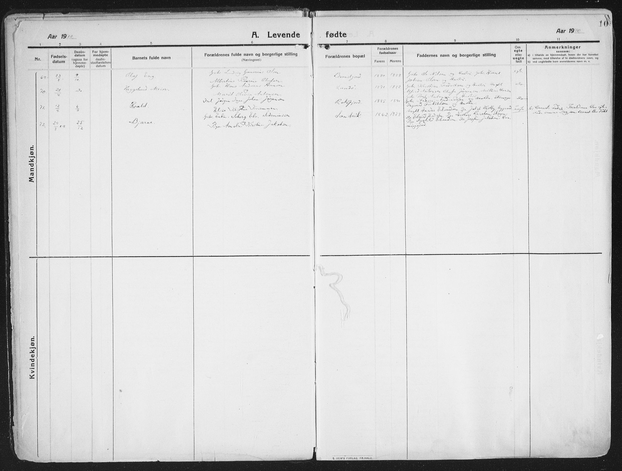 Lenvik sokneprestembete, AV/SATØ-S-1310/H/Ha/Haa/L0016kirke: Ministerialbok nr. 16, 1910-1924, s. 10
