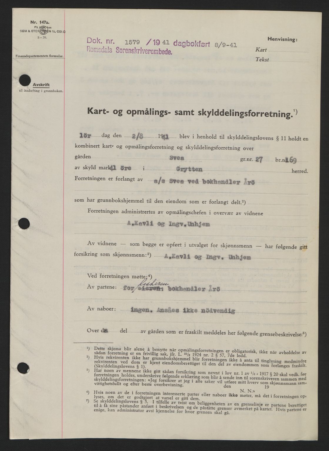 Romsdal sorenskriveri, AV/SAT-A-4149/1/2/2C: Pantebok nr. A10, 1941-1941, Dagboknr: 1579/1941