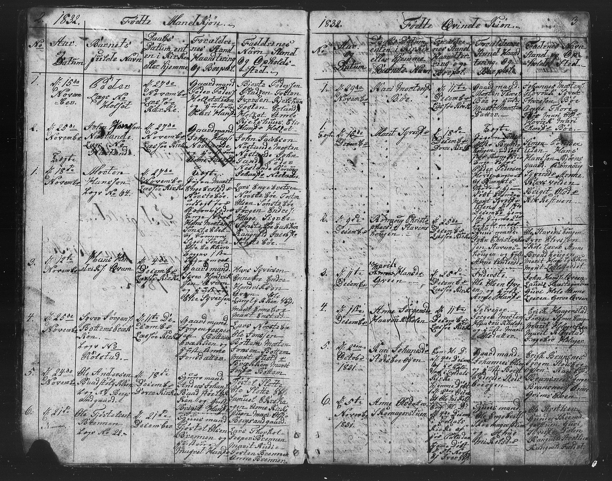 Lesja prestekontor, AV/SAH-PREST-068/H/Ha/Hab/L0002: Klokkerbok nr. 2, 1832-1850, s. 2-3