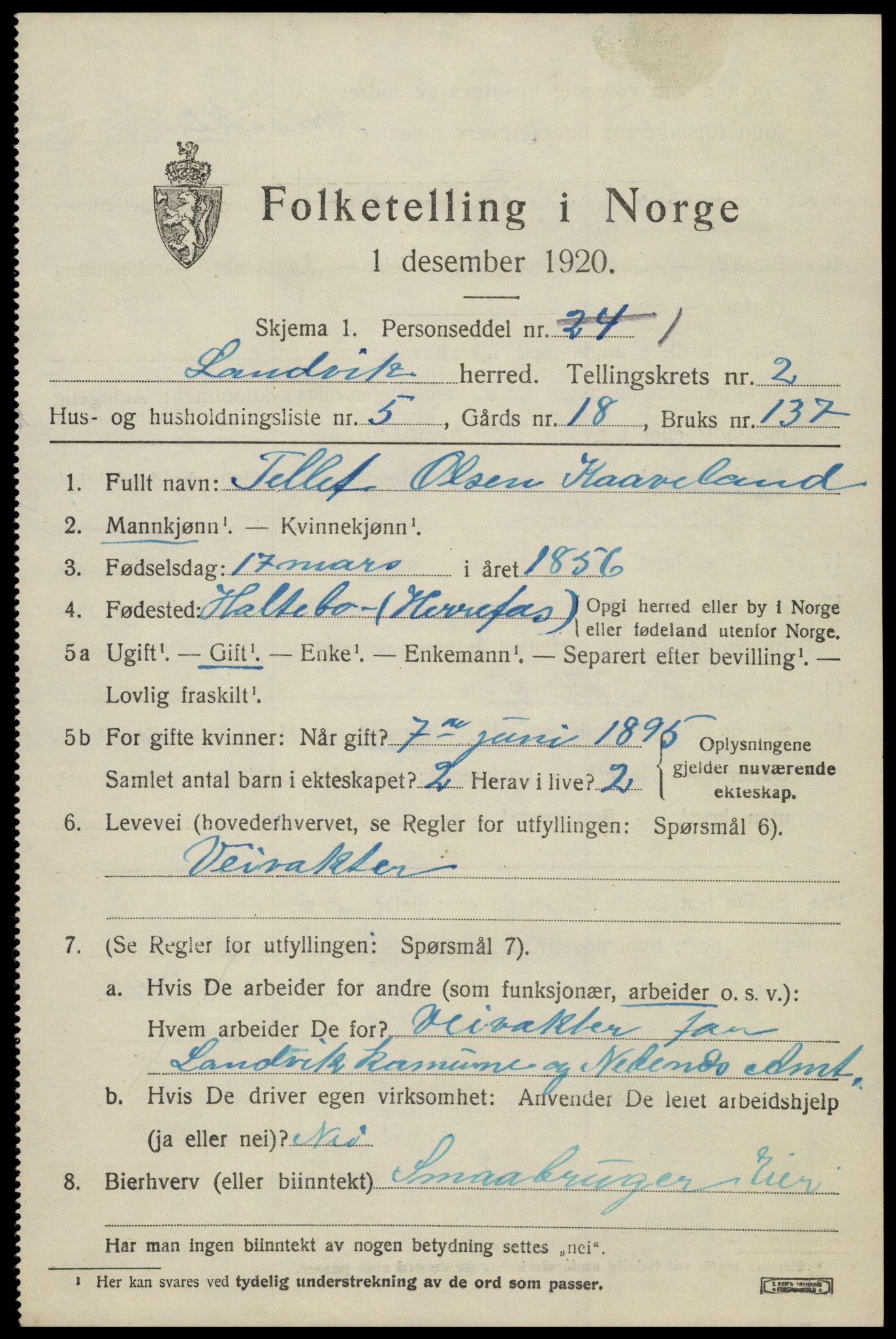 SAK, Folketelling 1920 for 0924 Landvik herred, 1920, s. 1818