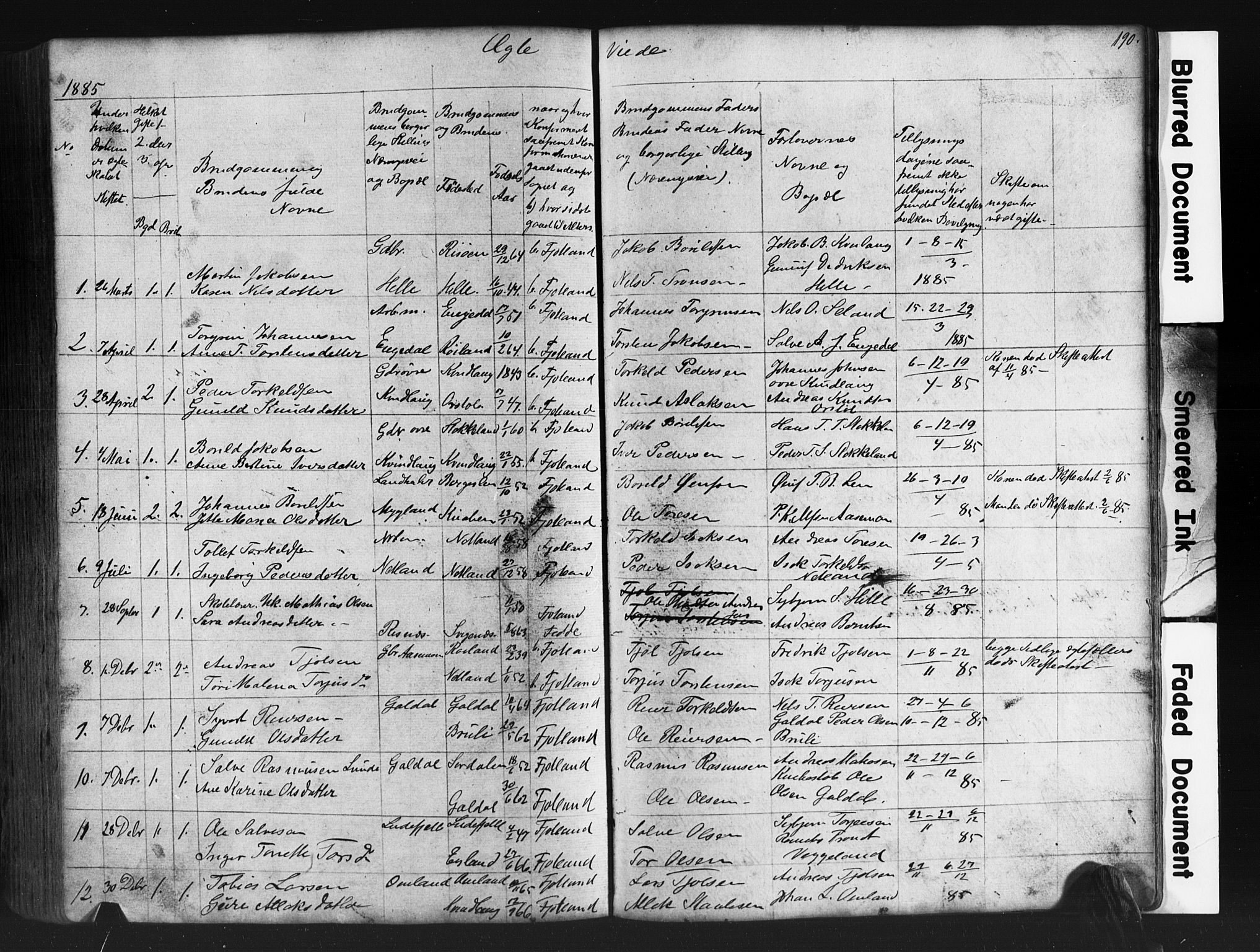 Fjotland sokneprestkontor, AV/SAK-1111-0010/F/Fb/L0003: Klokkerbok nr. B 3, 1872-1924, s. 190