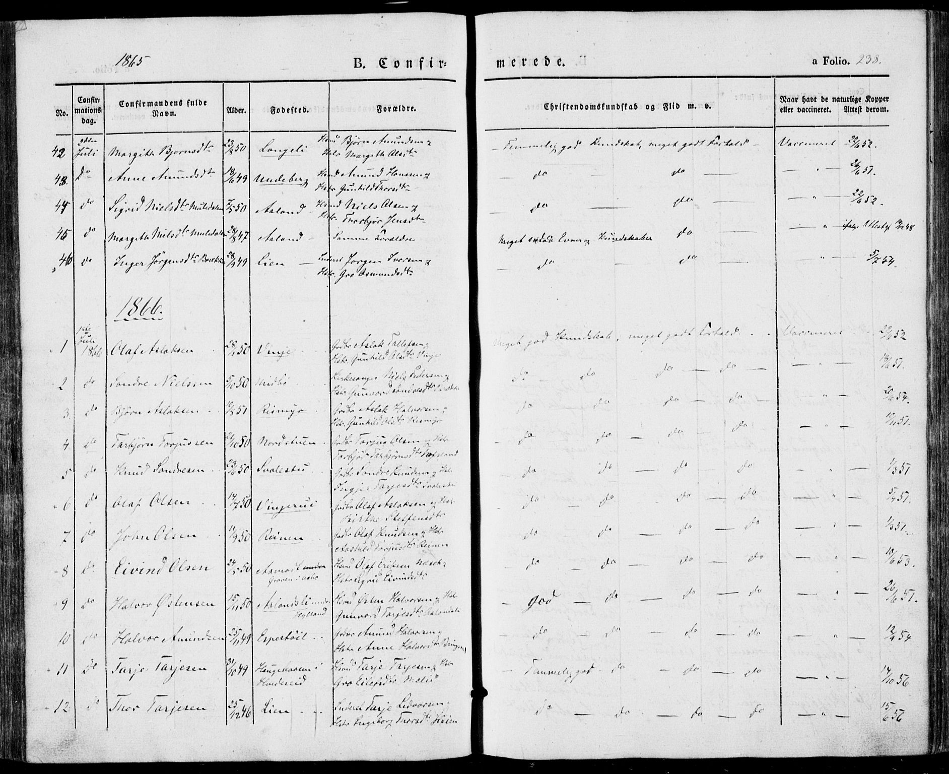 Vinje kirkebøker, AV/SAKO-A-312/F/Fa/L0004: Ministerialbok nr. I 4, 1843-1869, s. 238
