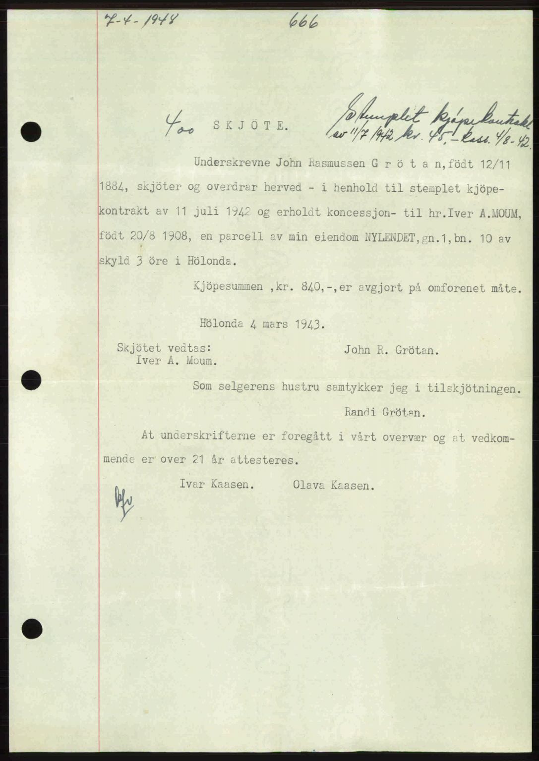Gauldal sorenskriveri, SAT/A-0014/1/2/2C: Pantebok nr. A5, 1947-1948, Dagboknr: 400/1948