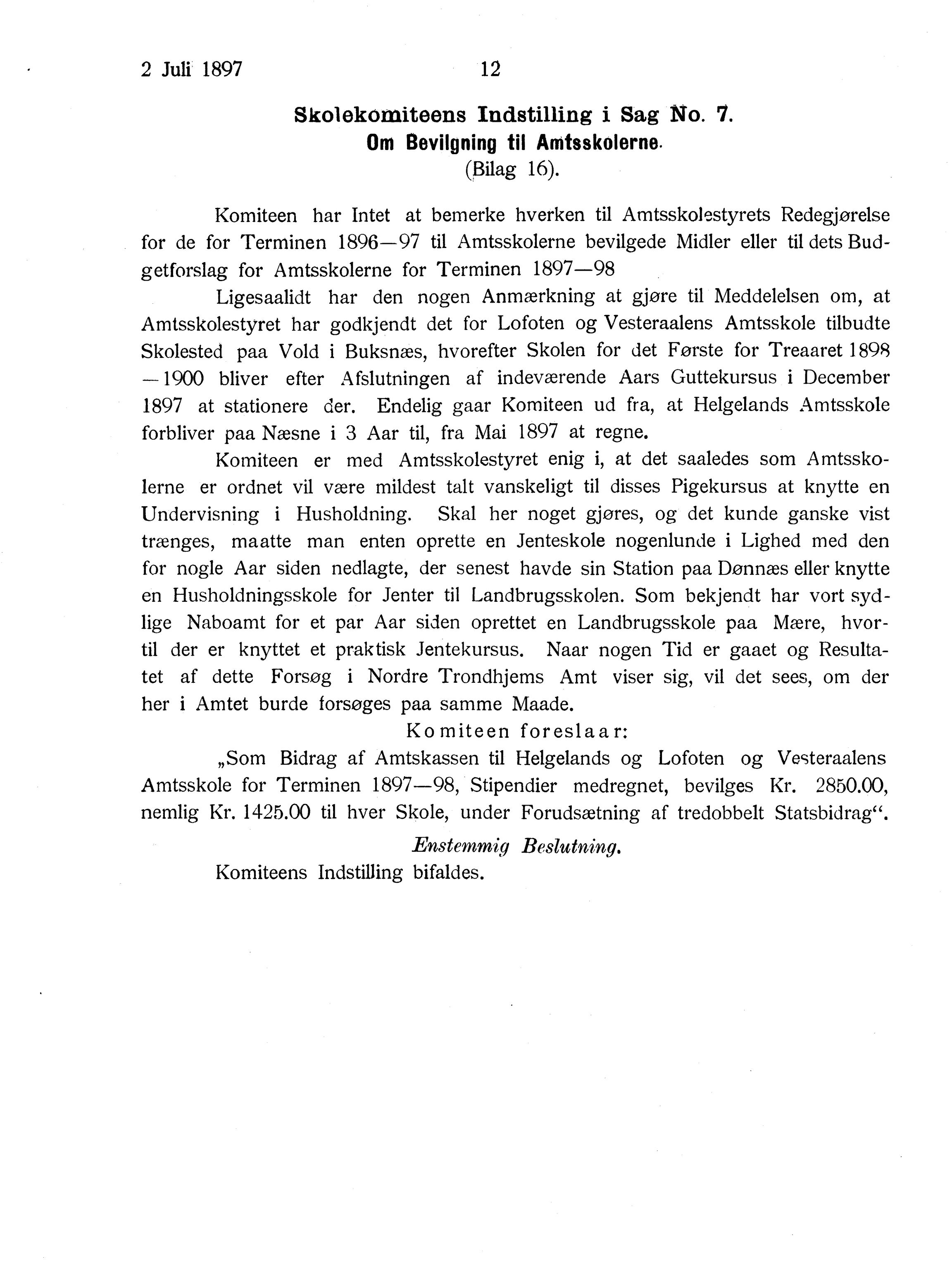 Nordland Fylkeskommune. Fylkestinget, AIN/NFK-17/176/A/Ac/L0020: Fylkestingsforhandlinger 1897, 1897