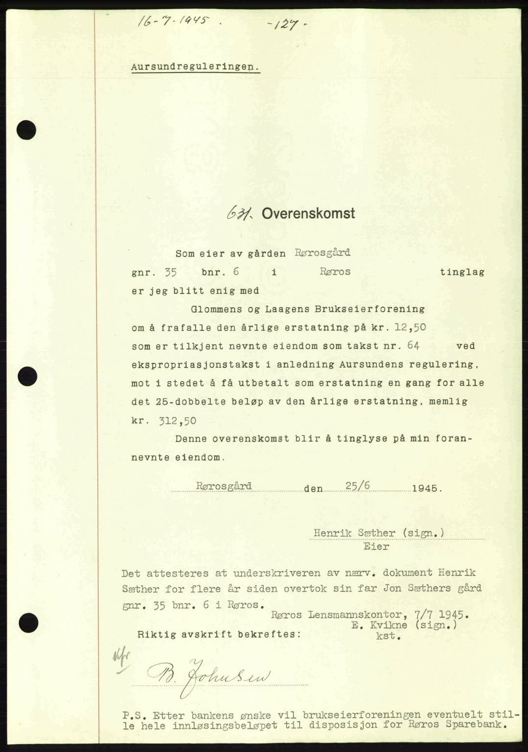 Gauldal sorenskriveri, SAT/A-0014/1/2/2C: Pantebok nr. A1a, 1945-1945, Dagboknr: 631/1945
