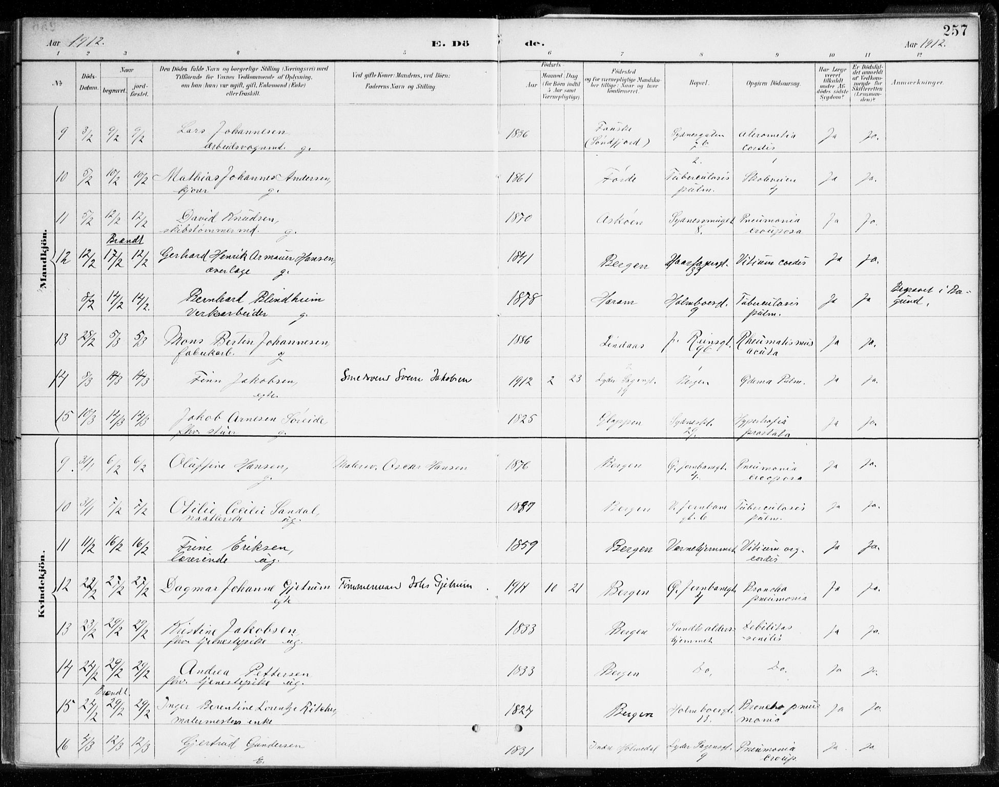Johanneskirken sokneprestembete, AV/SAB-A-76001/H/Haa/L0019: Ministerialbok nr. E 1, 1885-1915, s. 257