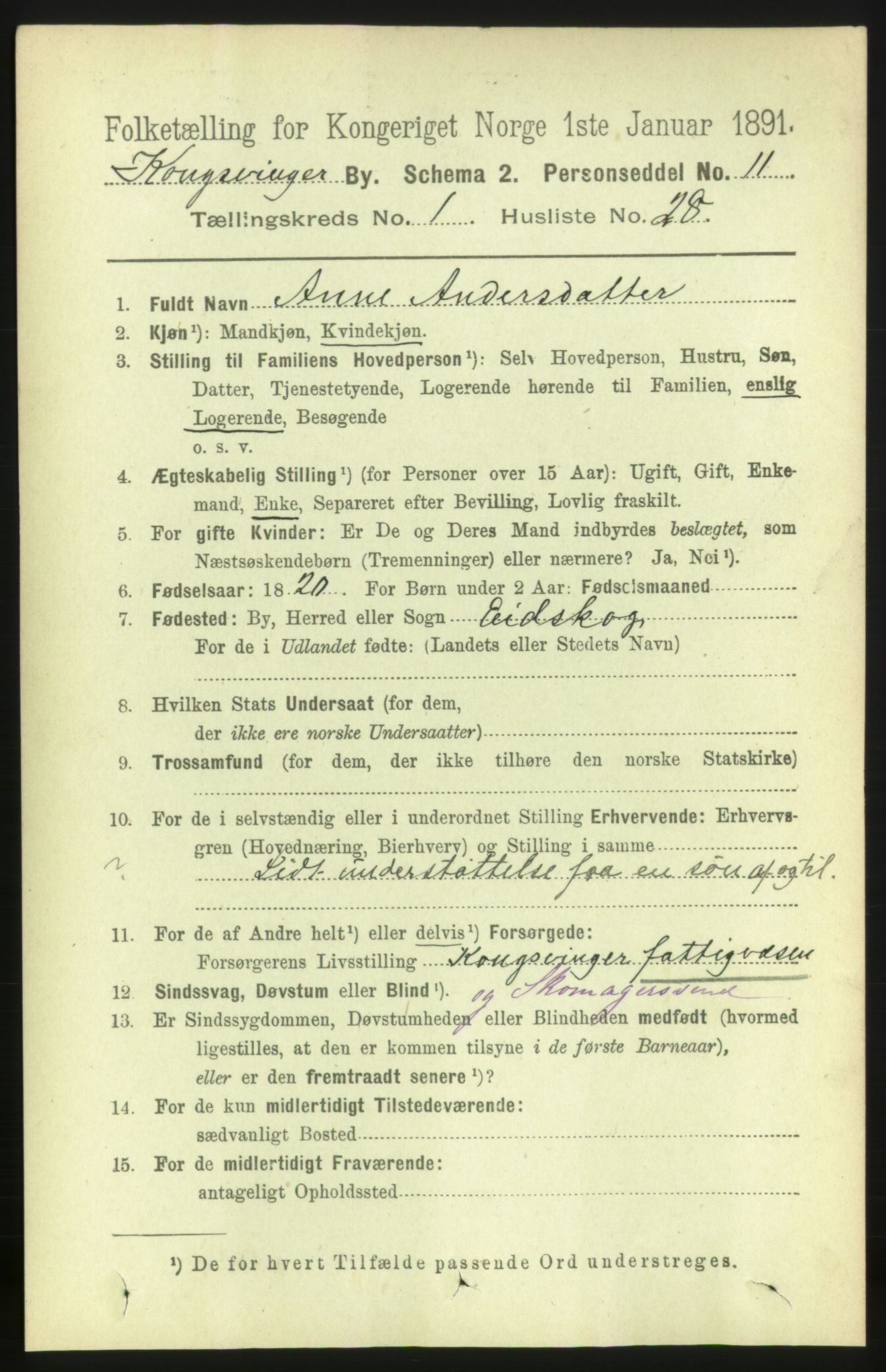 RA, Folketelling 1891 for 0402 Kongsvinger kjøpstad, 1891, s. 584