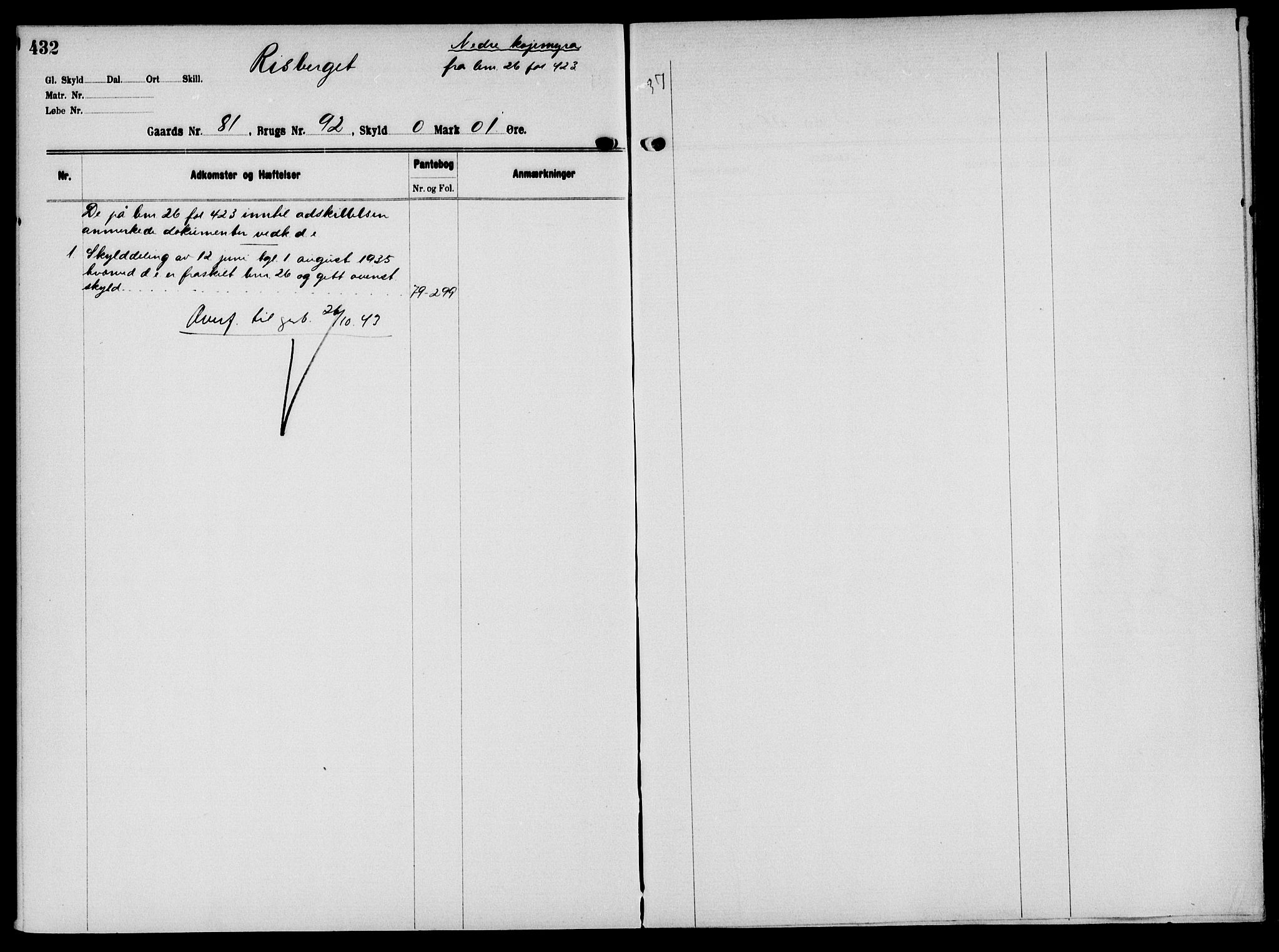 Solør tingrett, AV/SAH-TING-008/H/Ha/Hak/L0006: Panteregister nr. VI, 1900-1935, s. 432