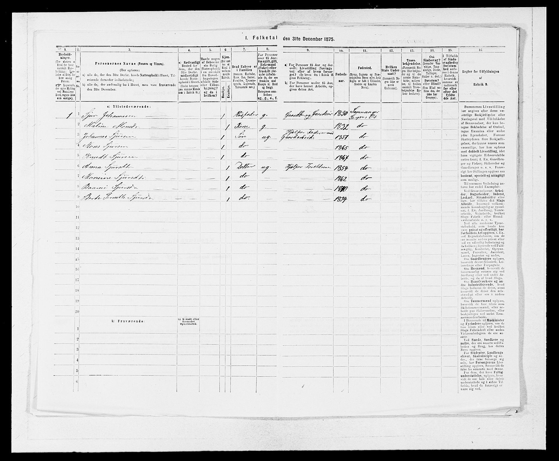 SAB, Folketelling 1875 for 1243P Os prestegjeld, 1875, s. 1040