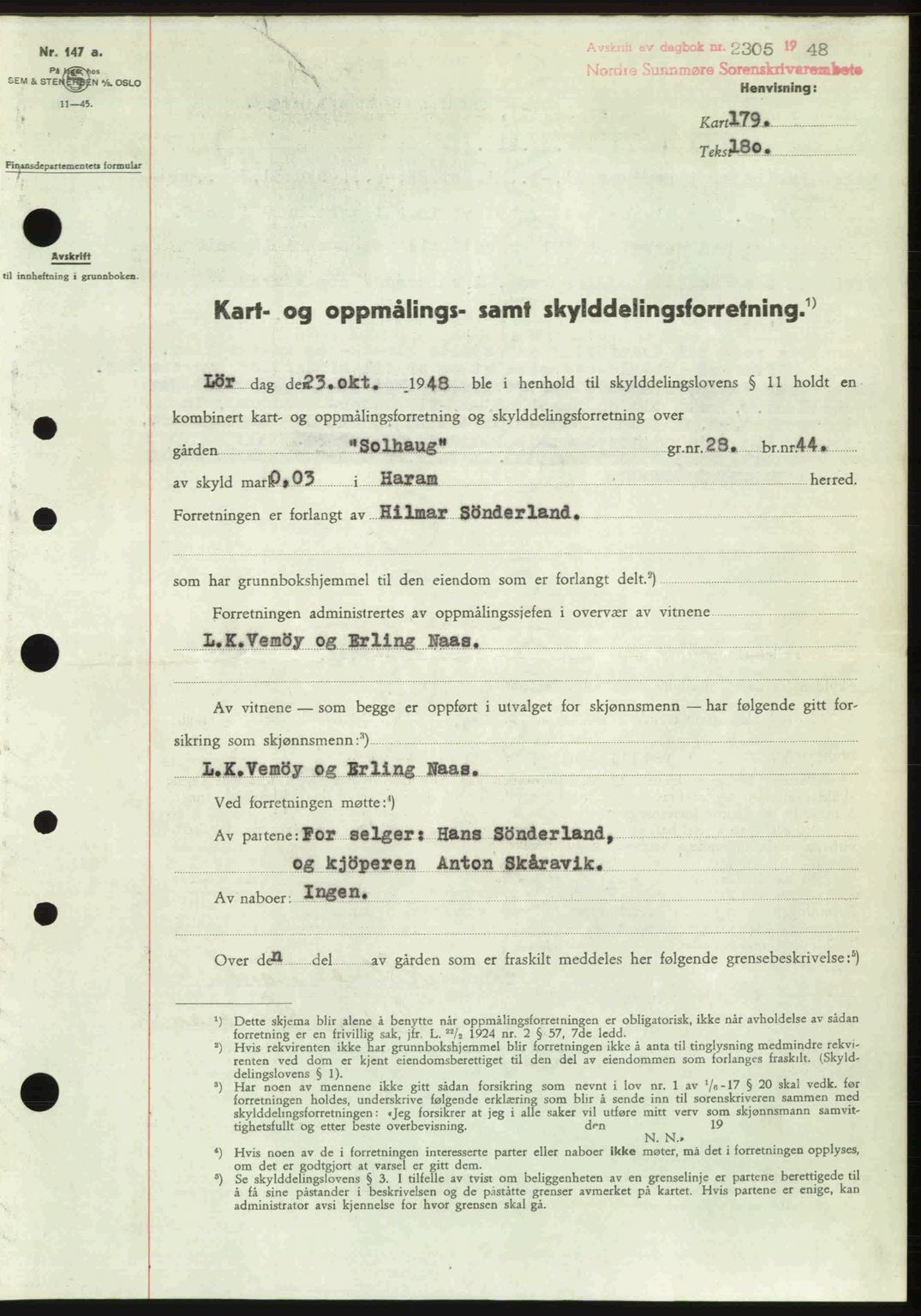 Nordre Sunnmøre sorenskriveri, SAT/A-0006/1/2/2C/2Ca: Pantebok nr. A29, 1948-1949, Dagboknr: 2305/1948